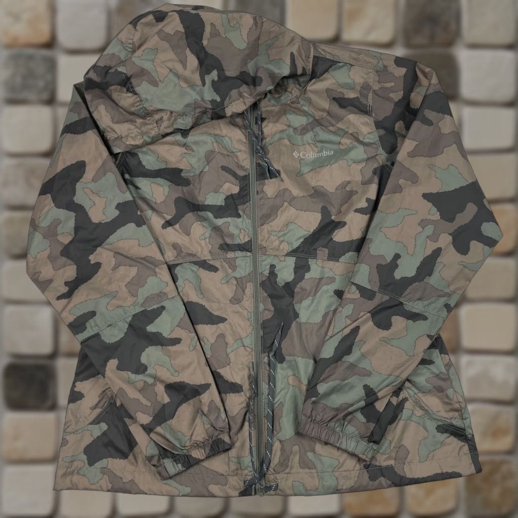 Vintage Columbia Jacket Women Medium Brown Camouflage Full Zip Hooded Windbreaker Pockets Water Resistant Logo Size M / US 6-8 / IT 42-44 - 1 Thumbnail