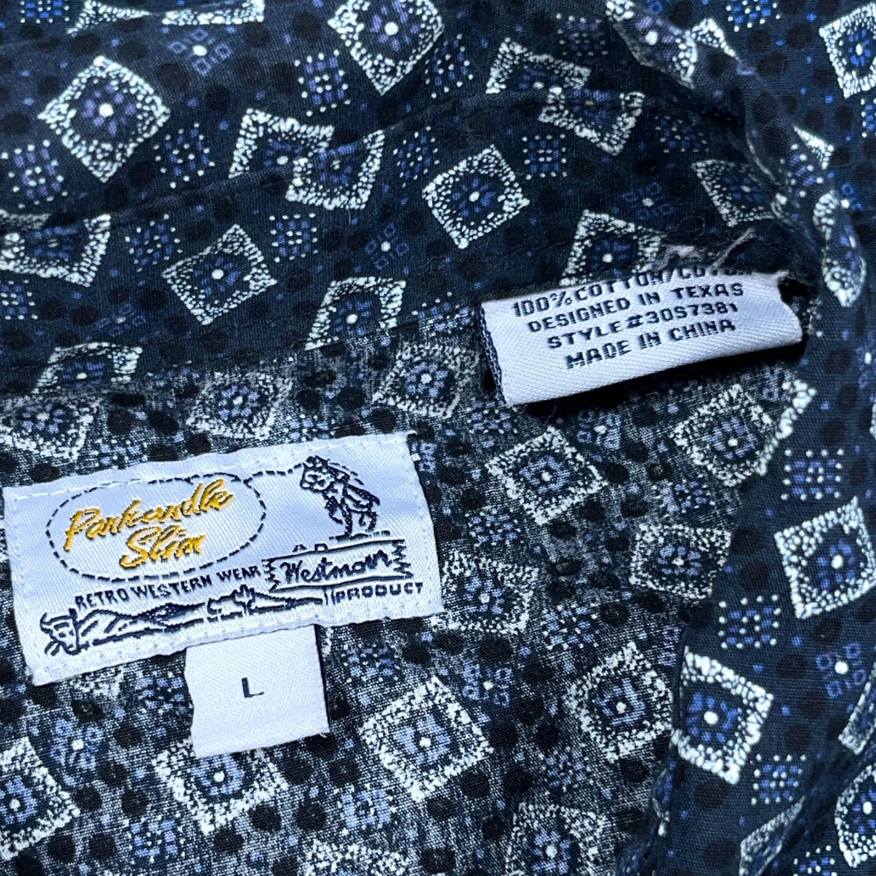 Vintage VINTAGE Panhandle Slim Shirt Men L Blue Pearl Snap Retro Western Cowboy Geometric Size US L / EU 52-54 / 3 - 5 Thumbnail