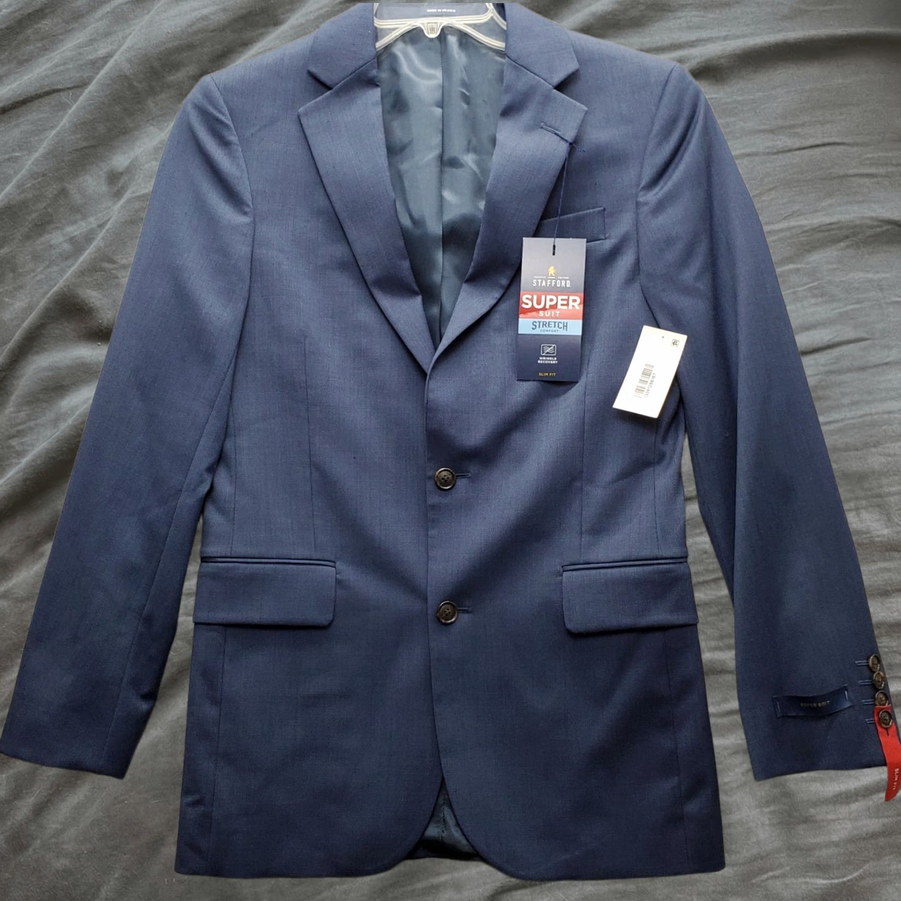 Stafford Blazer Blazer Navy Slim Fit Single Breasted Notch Lapel Size 36 Mens in Black, Men's (Size 36r)