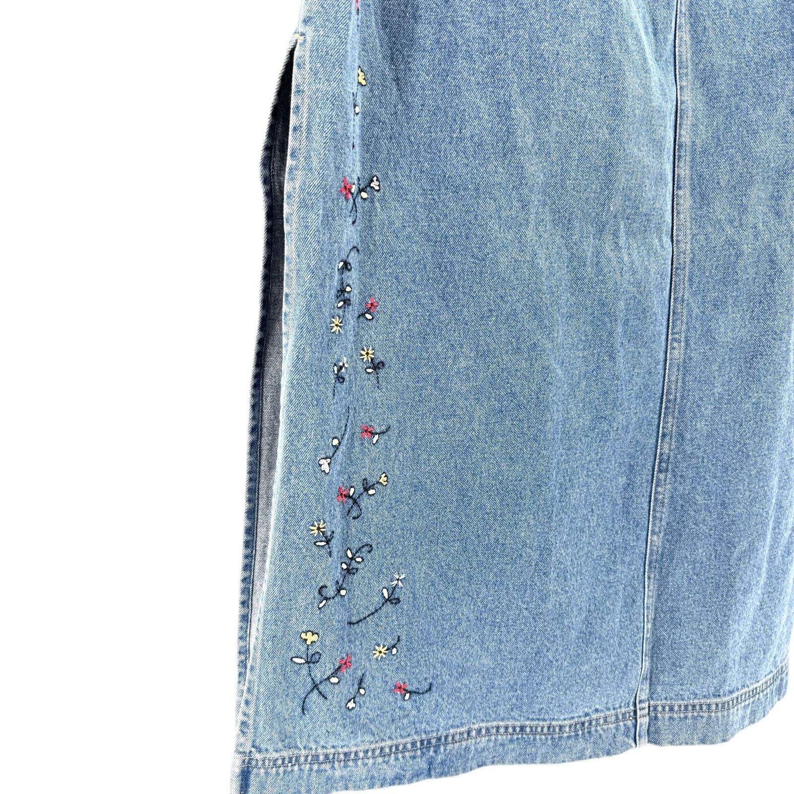 Disney Vintage 90s Denim Mickey Mouse Embroidered Maxi Skirt Size 34" / US 12 / IT 48 - 5 Thumbnail