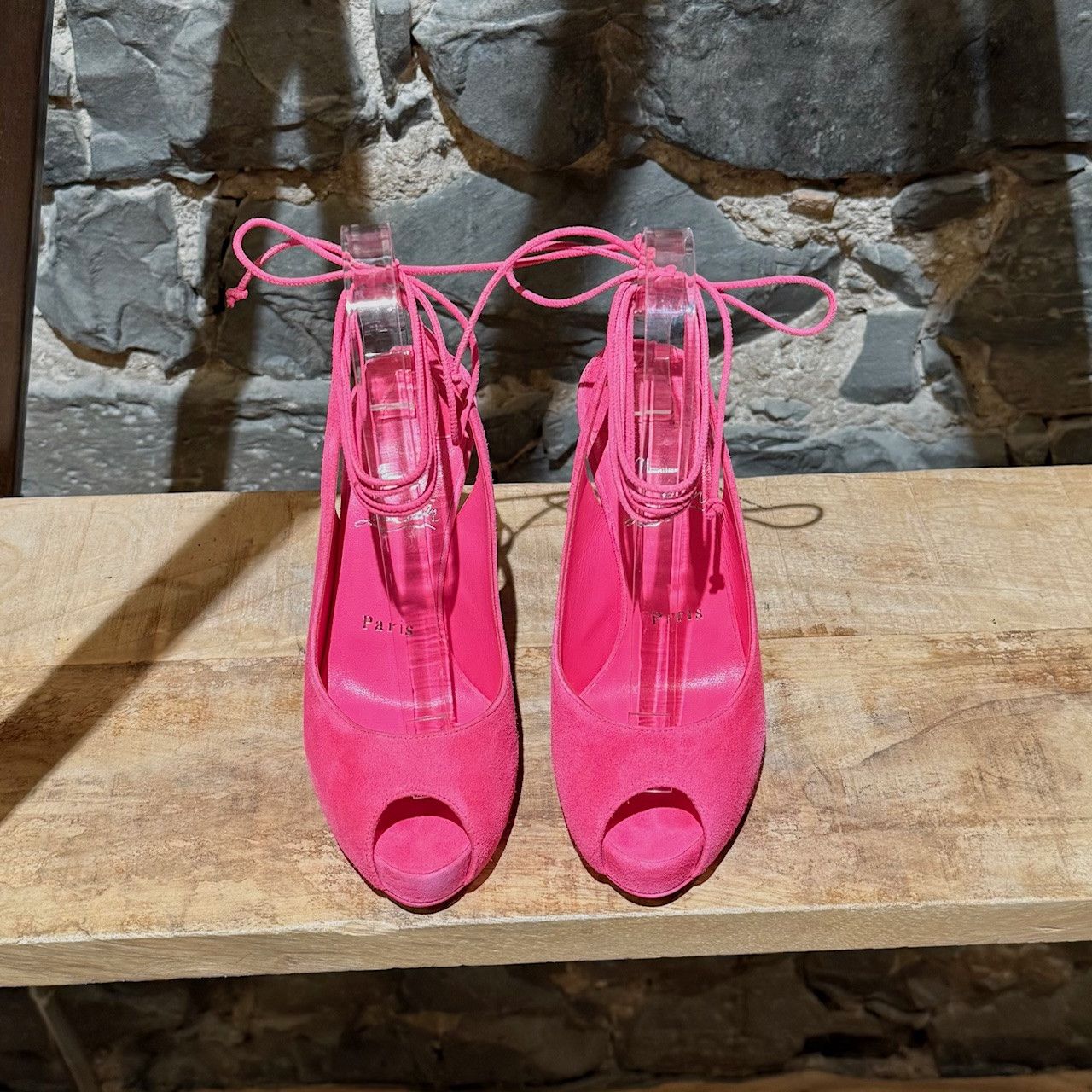 Christian Louboutin Christian Louboutin Pink Suede Lace Up NVP120 Peep Toe Pumps Size US 5 / IT 35 - 4 Thumbnail