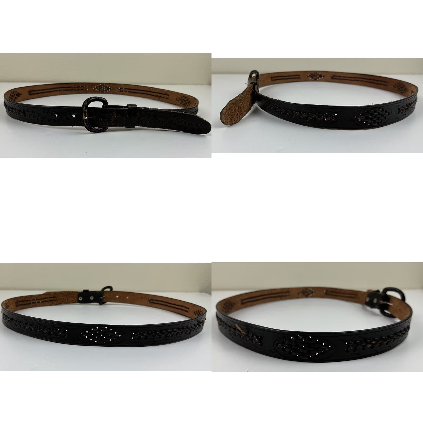 Vintage VINTAGE Handmade Western Belt 42 Mens Dark Brown Leather Distressed Whipstitch Embossing Belt Size 42 - 8 Thumbnail