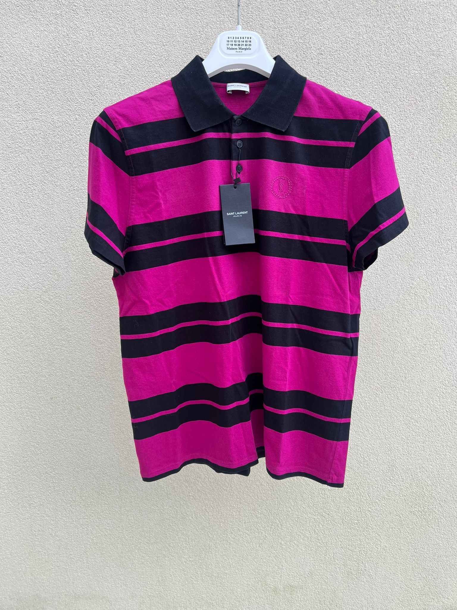 image of Saint Laurent Paris YSL Embroidered Polo Sport In Water Melon, Men's (Size Large)