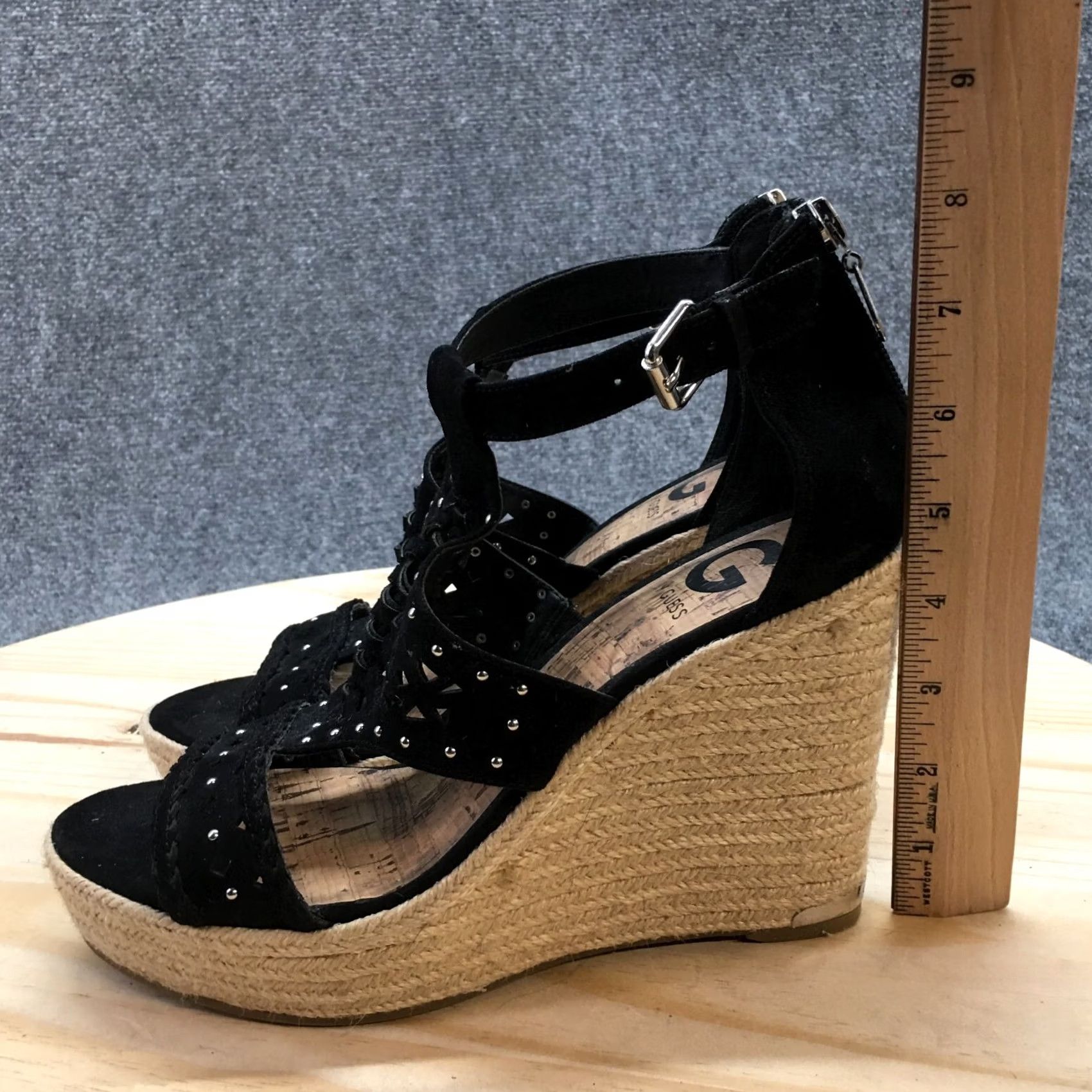 Guess G by GUESS Sandals Womens 9.5 M Makayla Platform Espadrille Black Wedge Casual Size US 10 / IT 40 - 7 Thumbnail