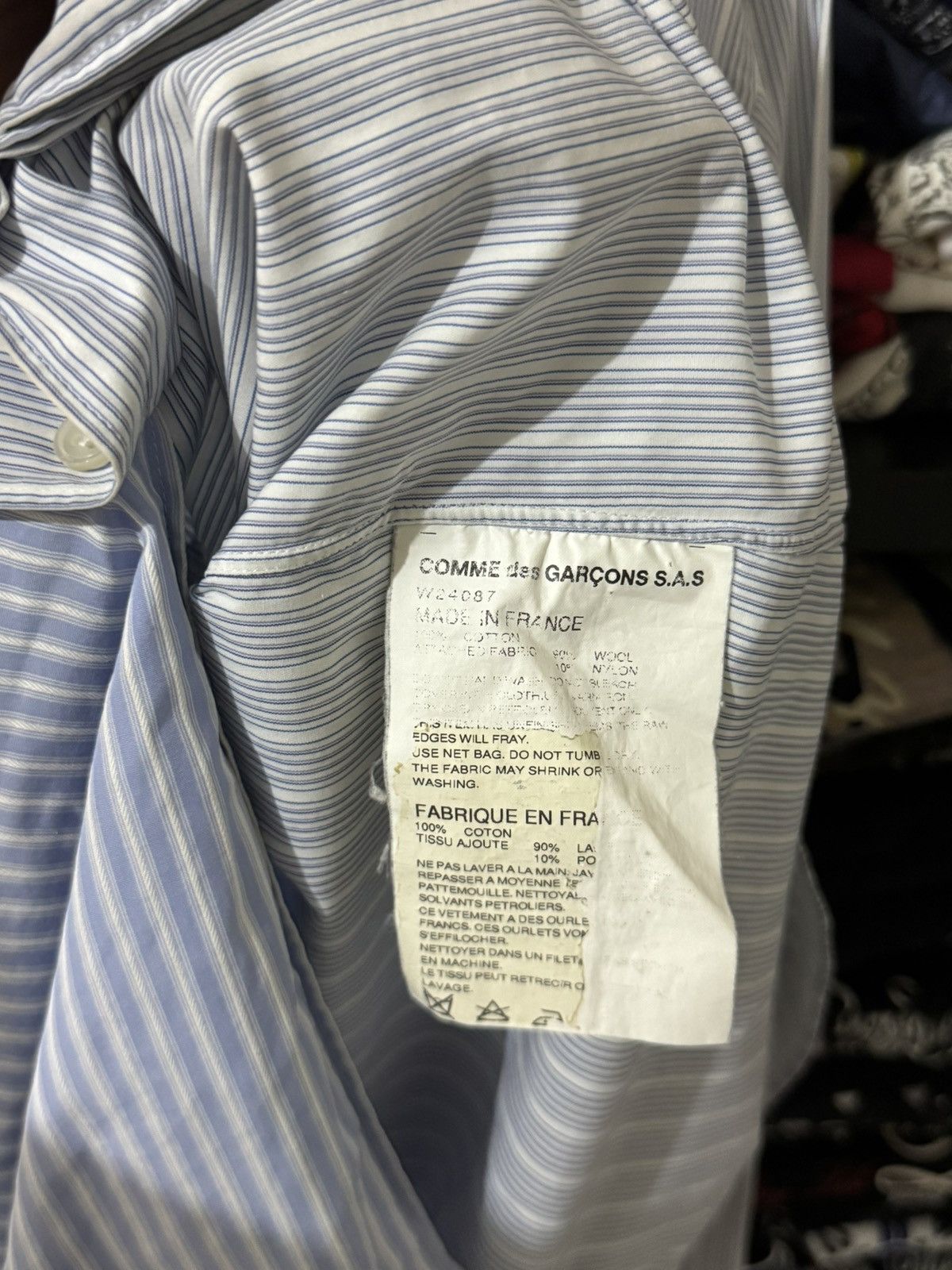 Comme des Garcons COMME des GARCONS BLUE AND GREY STRIPED TWEED PACTH SHIRT Size US M / EU 48-50 / 2 - 8 Thumbnail