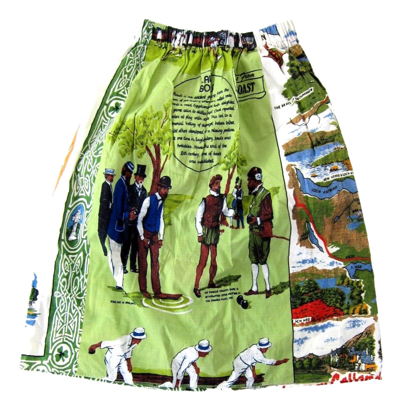 Vintage Or Clothing Cotton Green Blue Australia Lawn Bowling Midi Skirt Women Small Size 28" / US 6 / IT 42 - 2 Thumbnail
