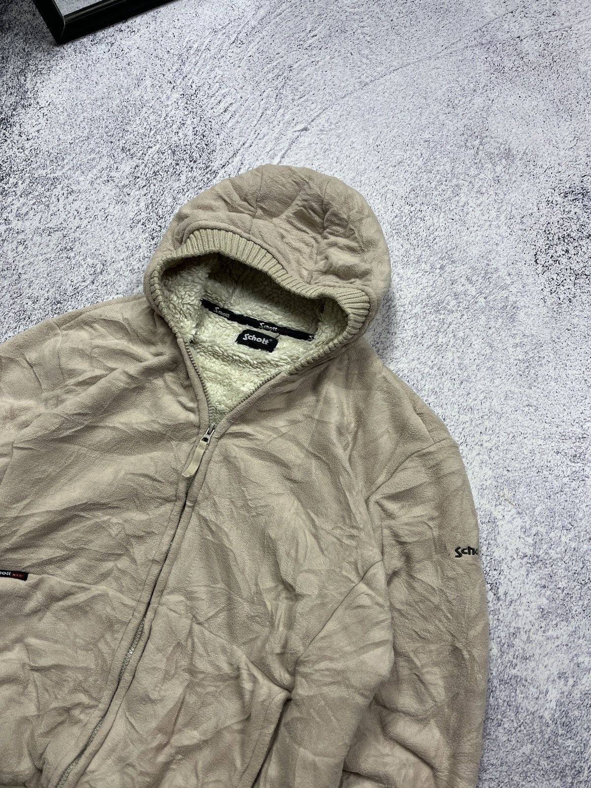 Schott × Vintage Vintage 90s Schott Fleece Zip Hoodie Sherpa Jacket Size US L / EU 52-54 / 3 - 7 Thumbnail