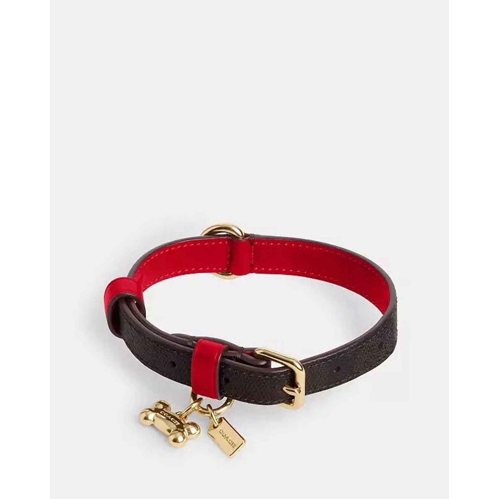 Coach NWT Coach Boxed Small Pet Collar CX158 Gold/Walnut/Bold Red Size ONE SIZE - 5 Thumbnail