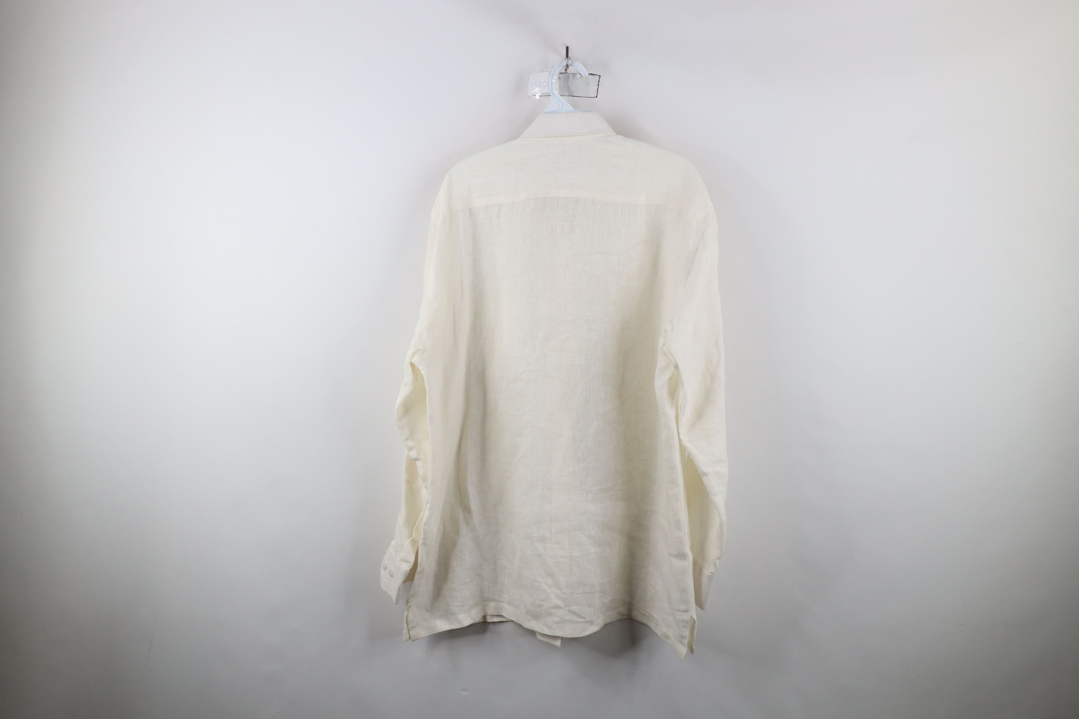 Vintage Vintage 70s Streetwear Linen Collared Button Shirt Cream USA Size US XL / EU 56 / 4 - 11 Thumbnail