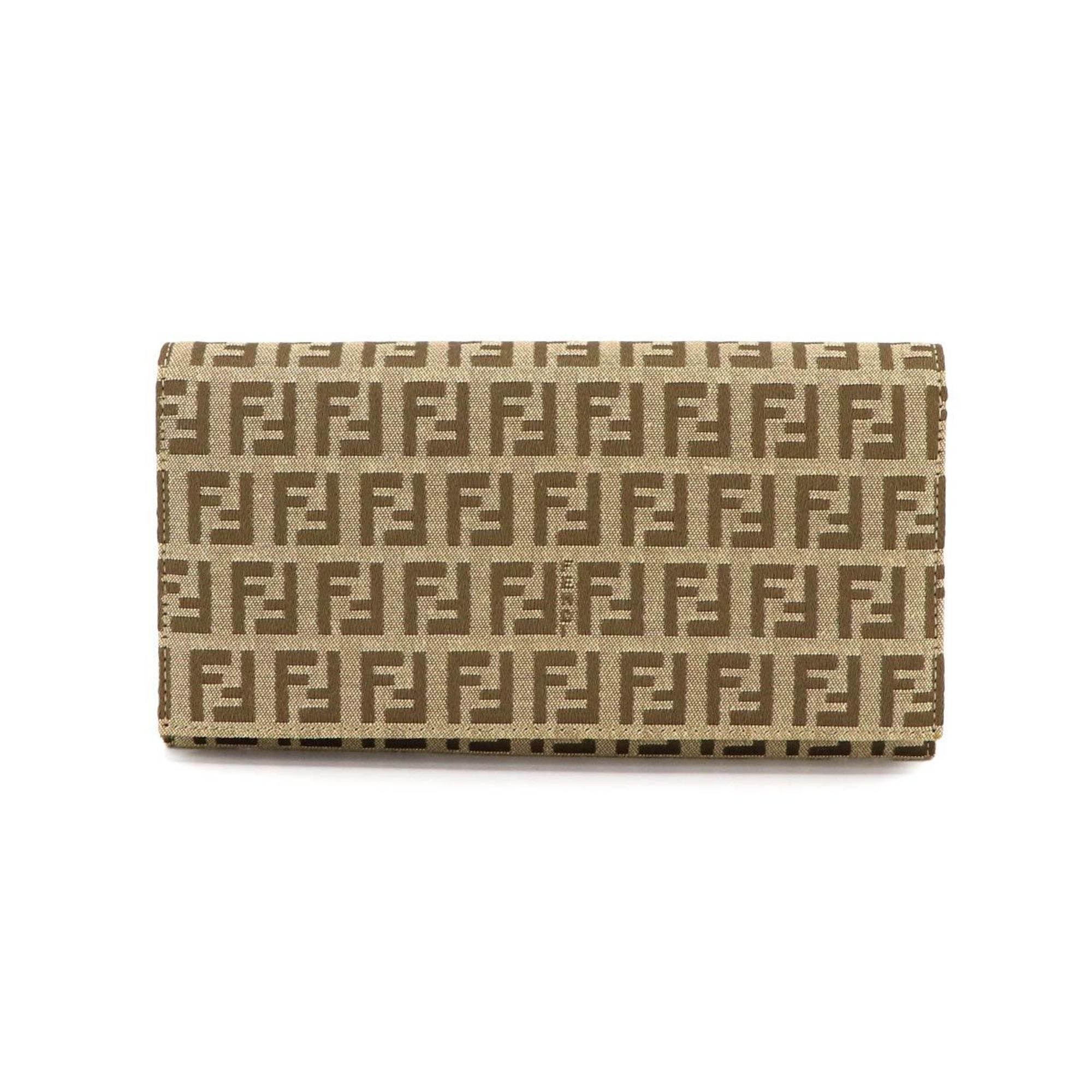 image of Fendi Zuccino Bi-Fold Long Wallet Canvas Beige Brown 8M0000 Silver Hardware Zuccini, Women's