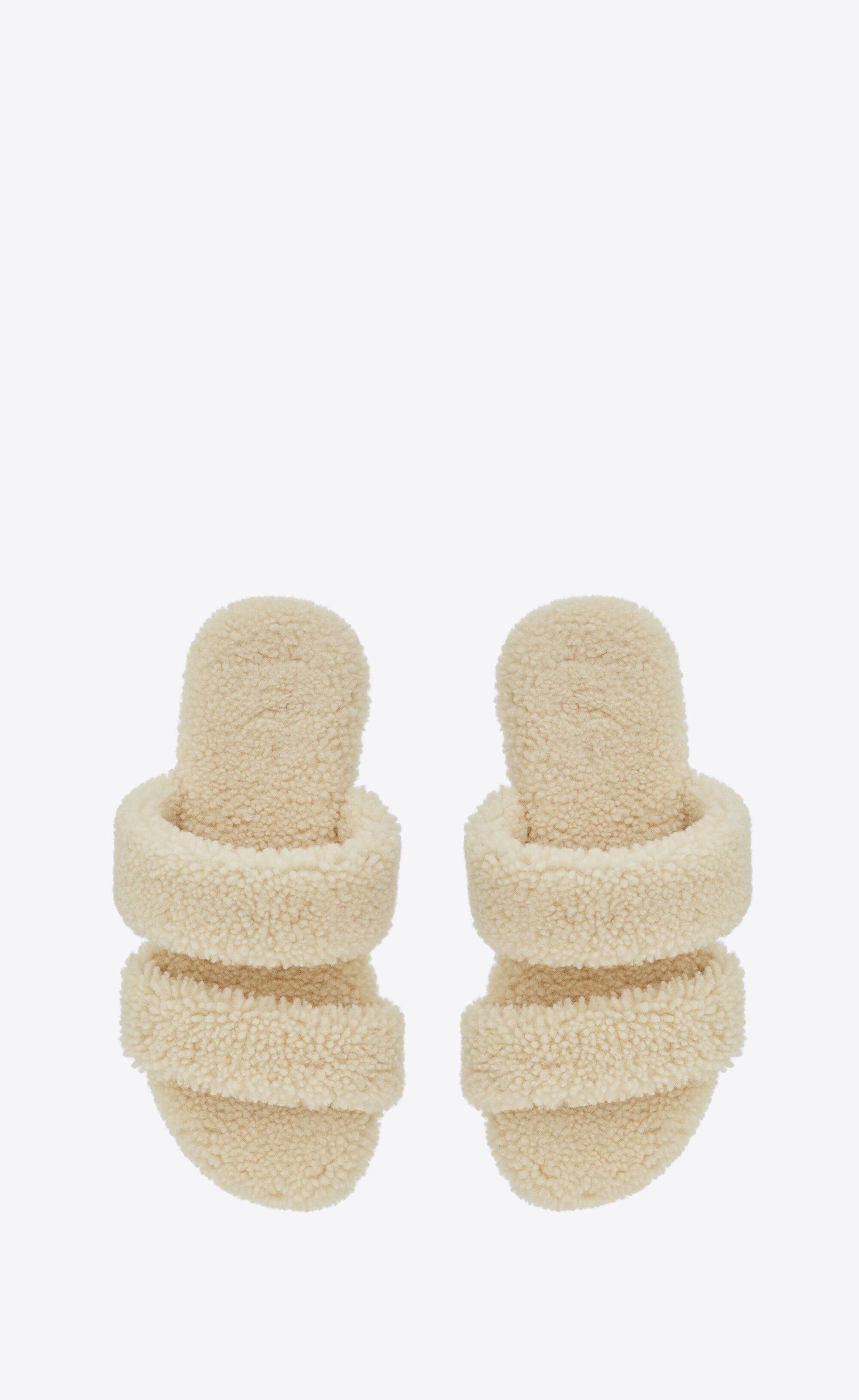 Saint Laurent Paris o1s1wg111224 Bleach Slides in Shearling in Ivory Size US 8 / IT 38 - 2 Thumbnail