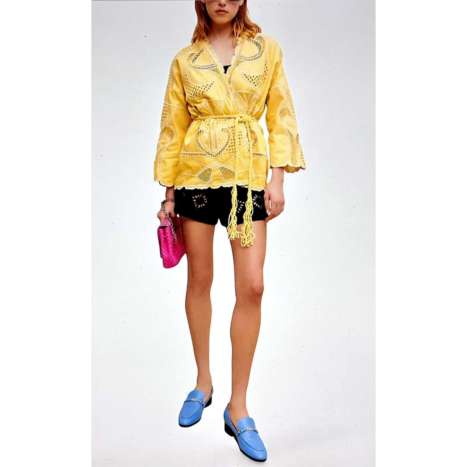 Maje Maje Crochet-Panel Cotton Jacket Belt Yellow size 40 (L) Size L / US 10 / IT 46 - 4 Thumbnail