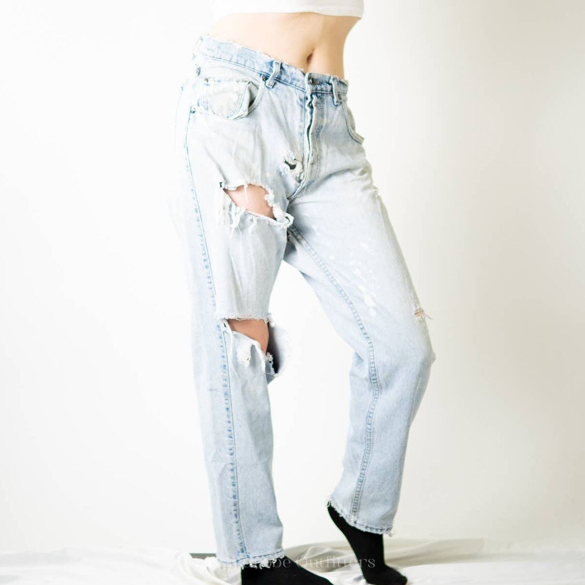 Levi's Vtg90s THRASHED Ripped Distressed Levi Silvertab Baggy Jeans Size 30" / US 8 / IT 44 - 7 Thumbnail