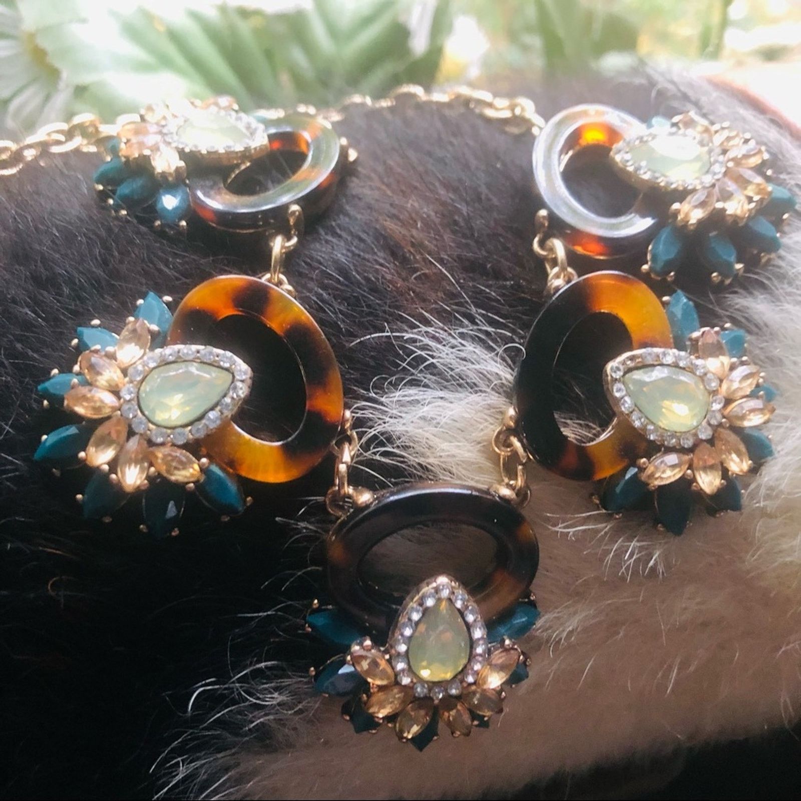 Jewelry Elegant multi tone glass stone animal print gem necklace Size ONE SIZE - 2 Thumbnail