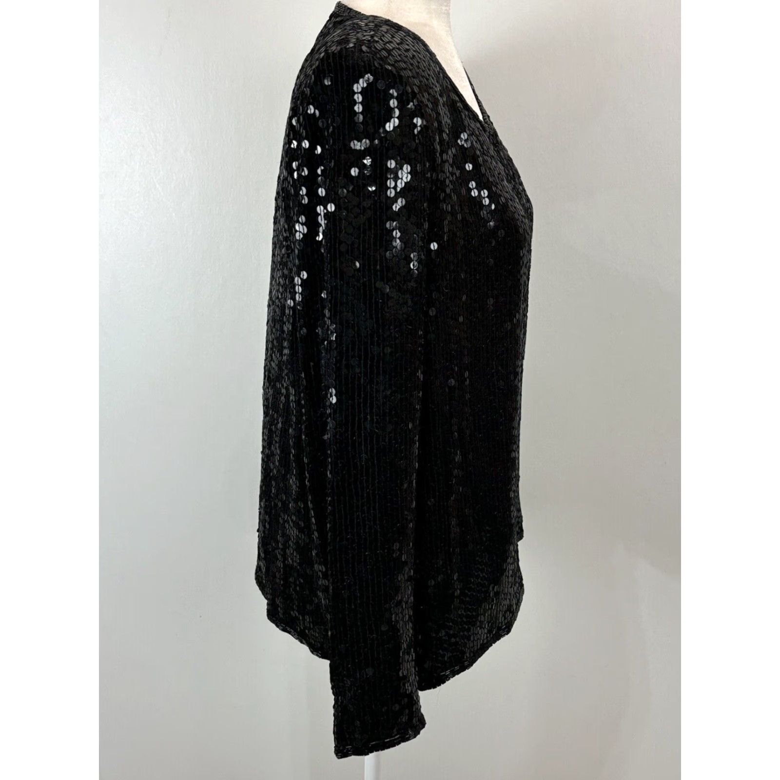 X-LARGE VINTAGE Stenay 100% Silk Sequin Jacket Black XL Women's Formal 80s Size XL / US 12-14 / IT 48-50 - 4 Thumbnail