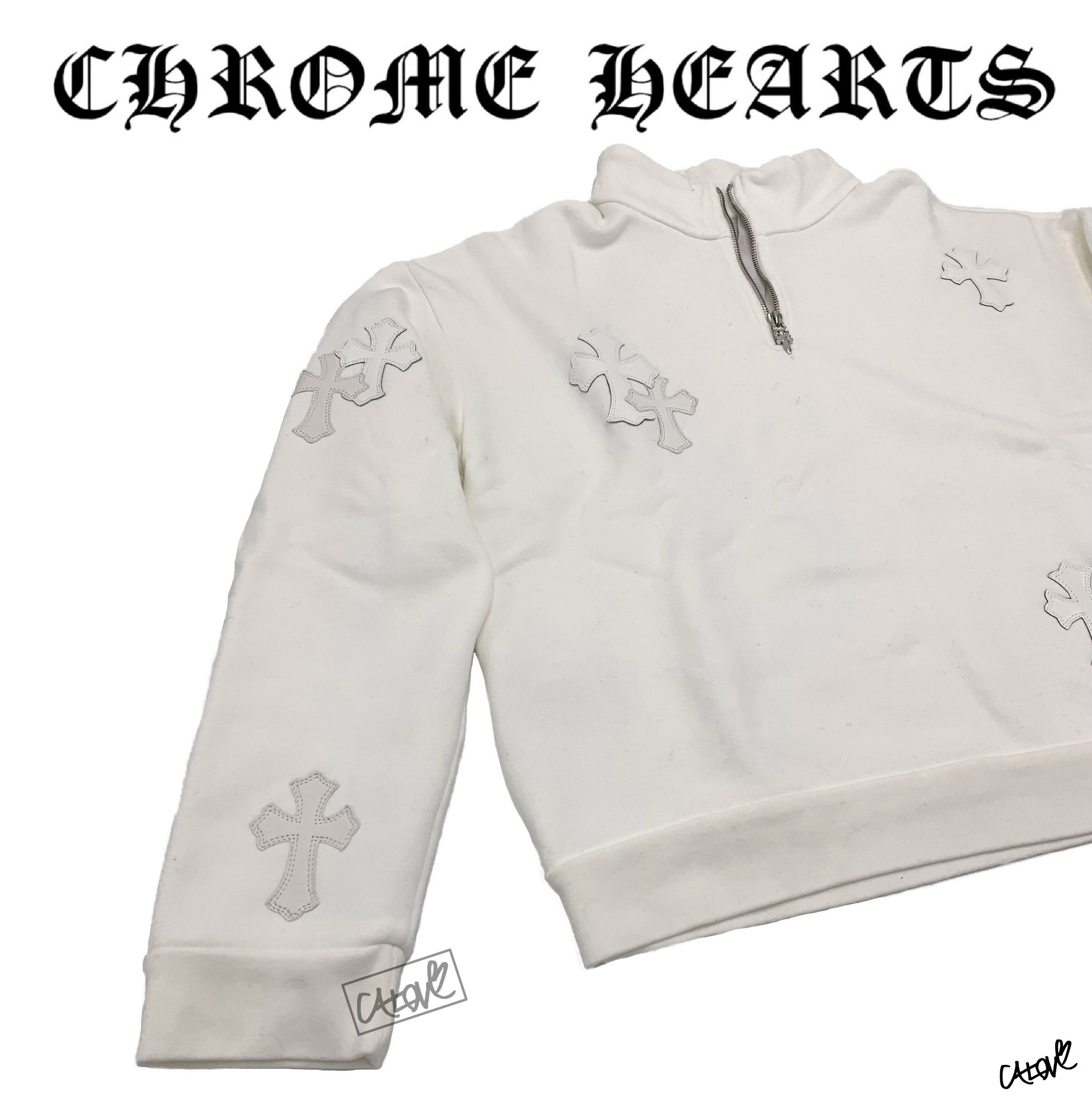 トップス Chrom hearts half zip sweat Chrome Hearts Script Logo Embroidered Half Zip Sweatshirt