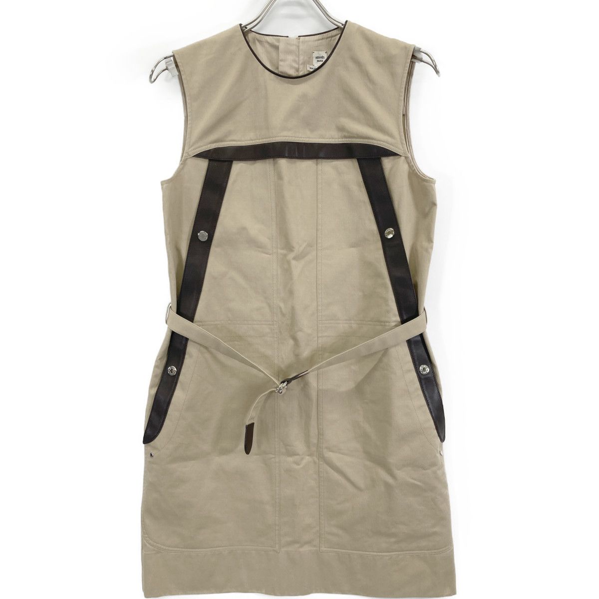 Hermes Hermes Hermes Cotton Leather Sleeveless Dress 36 Textile Dresses DUTY FREE for USA Size ONE SIZE - 1 Thumbnail
