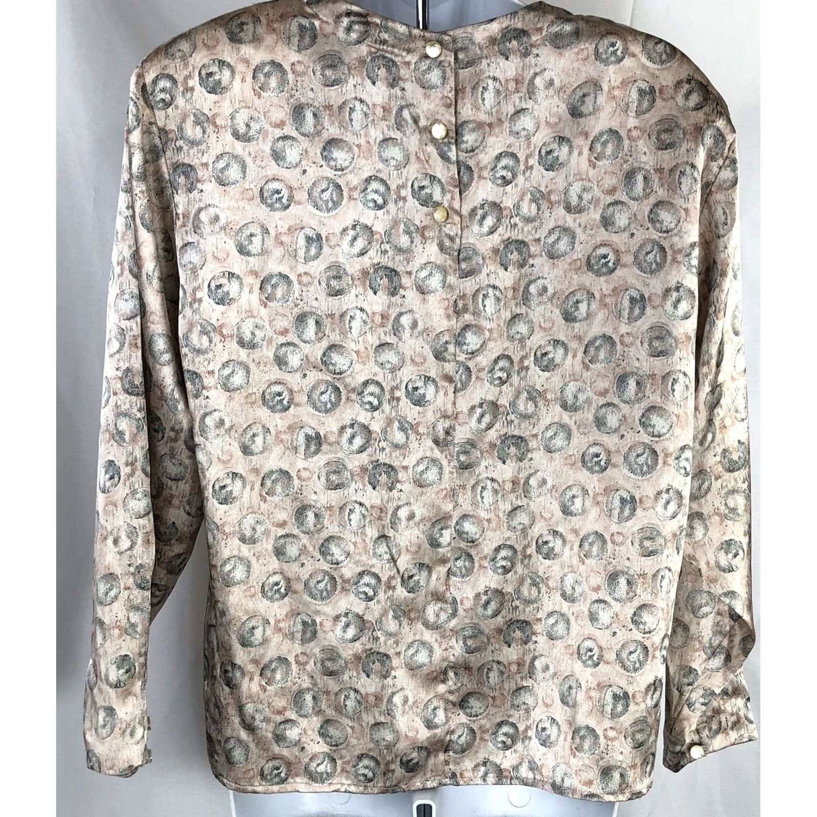 Vintage Vintage Satin Top Blouse 8P Peach Gray Geo Long Sleeve Career Classic Y2K Size M / US 6-8 / IT 42-44 - 3 Thumbnail