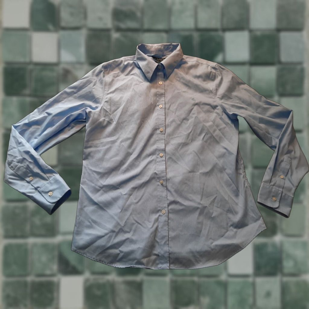 Polo Ralph Lauren Lauren Ralph Lauren Dress Shirt Men L Blue Long Sleeve Button Up Button-Down Classic Comfort Casual Wear Size 42R - 1 Thumbnail