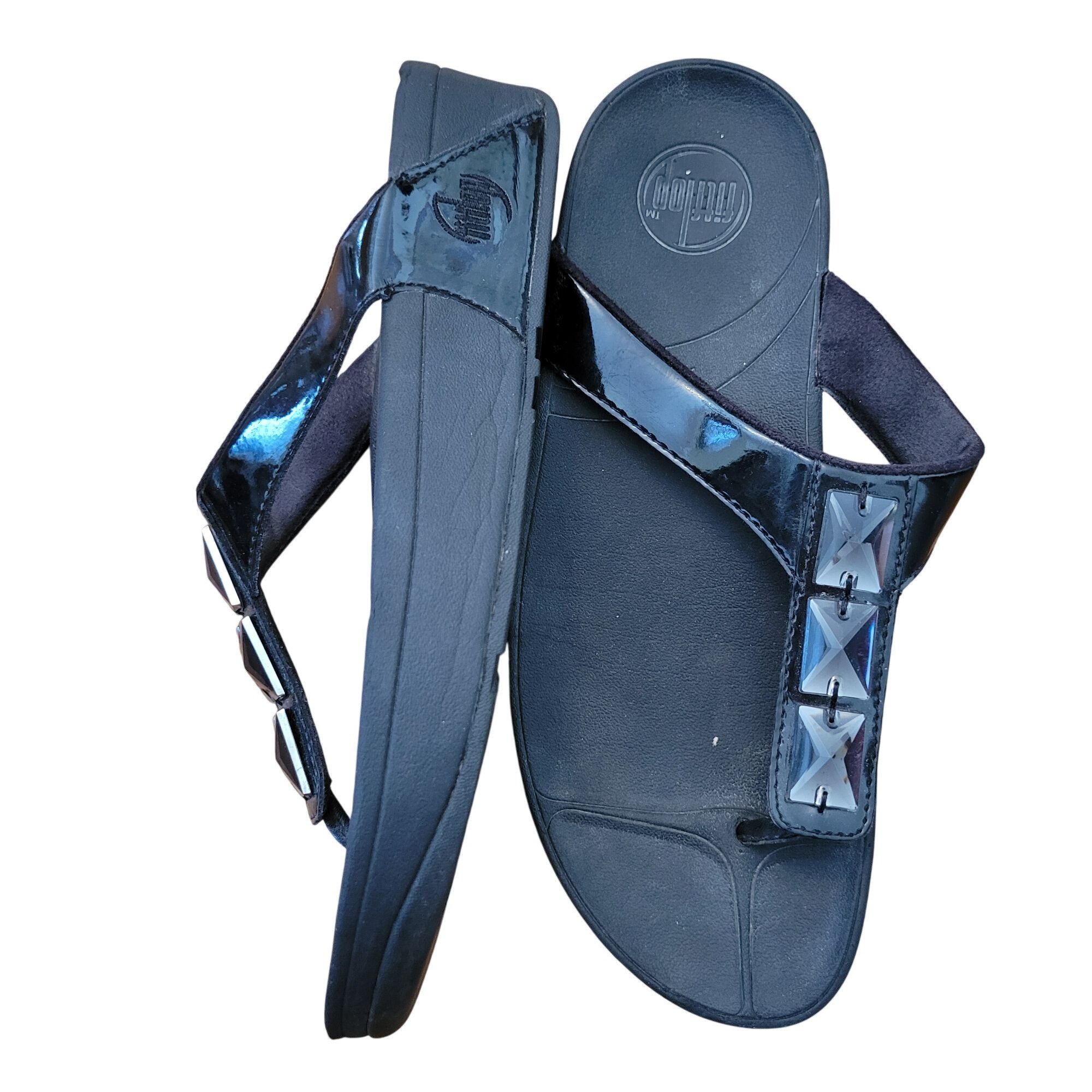 Other FitFlop Black Patent Leather Sandals PIETRA Rhinestone 9 Sum Size US 9 / IT 39 - 1 Thumbnail