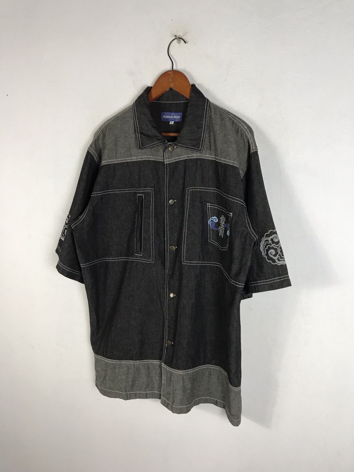 Kansai Yamamoto Vintage Kansai Man Kanji Embroidery Denim Shirt Size US L / EU 52-54 / 3 - 4 Thumbnail