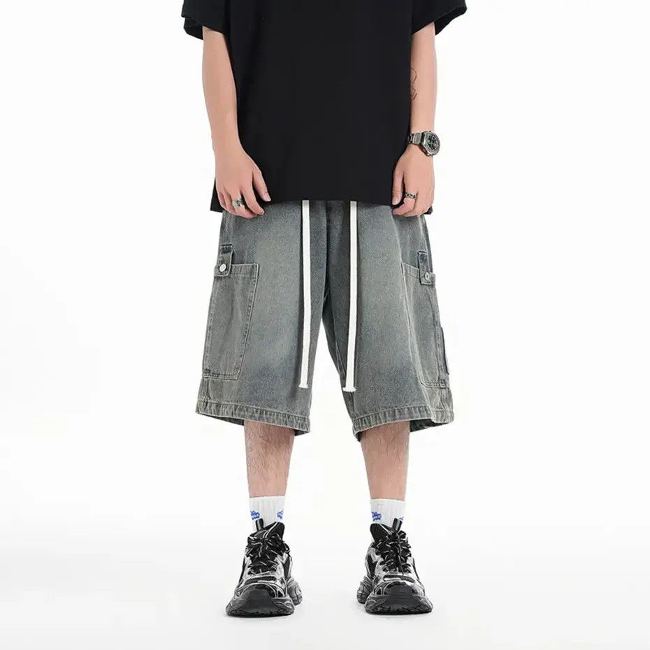 Japanese Brand × Vintage Wide Leg Baggy Y2K Drawstring Cargo Jorts Size US 30 / EU 46 - 4 Thumbnail