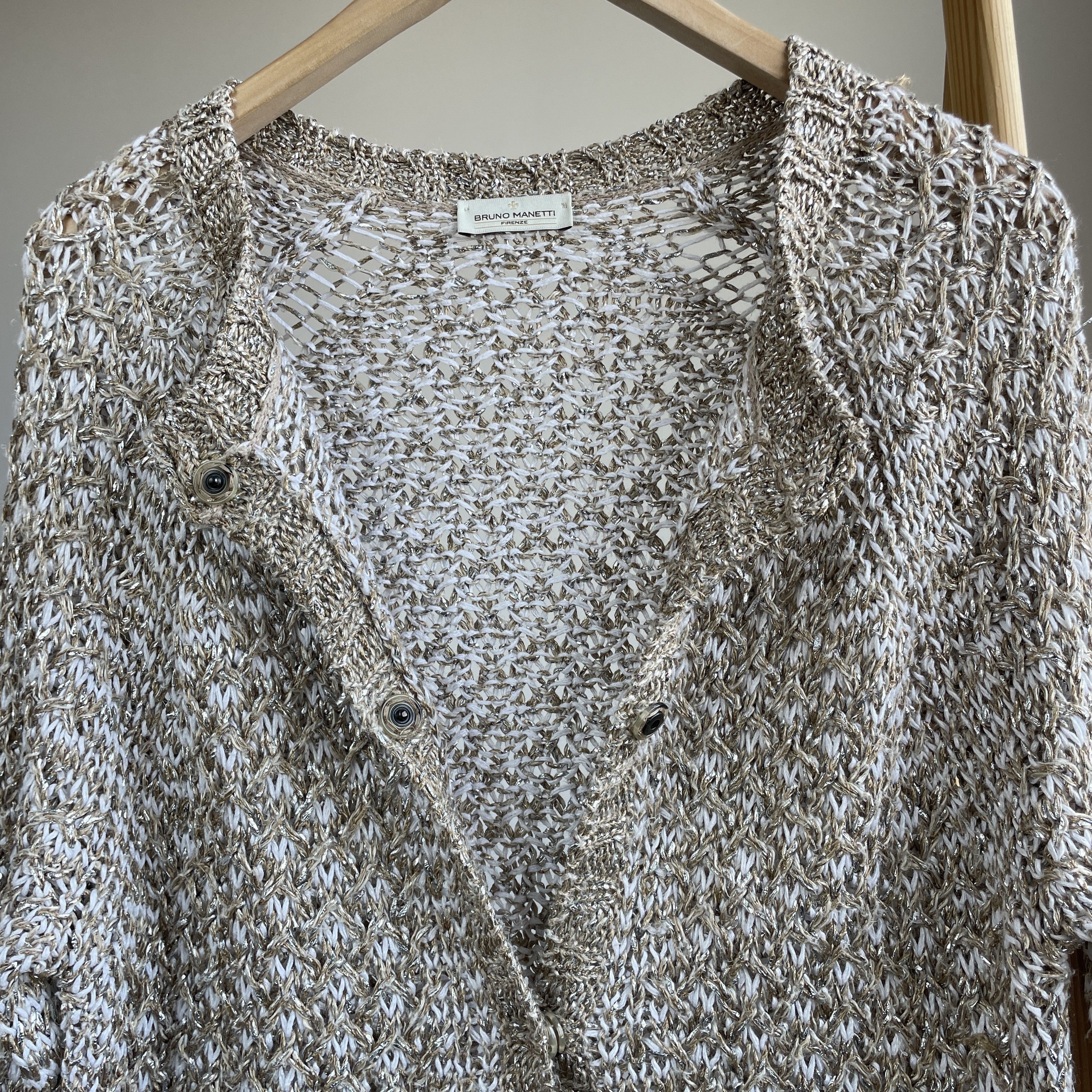 Other Bruno Manetti Mesh Knit Linen Blend Snap Button Cardigan Size L / US 10 / IT 46 - 4 Thumbnail