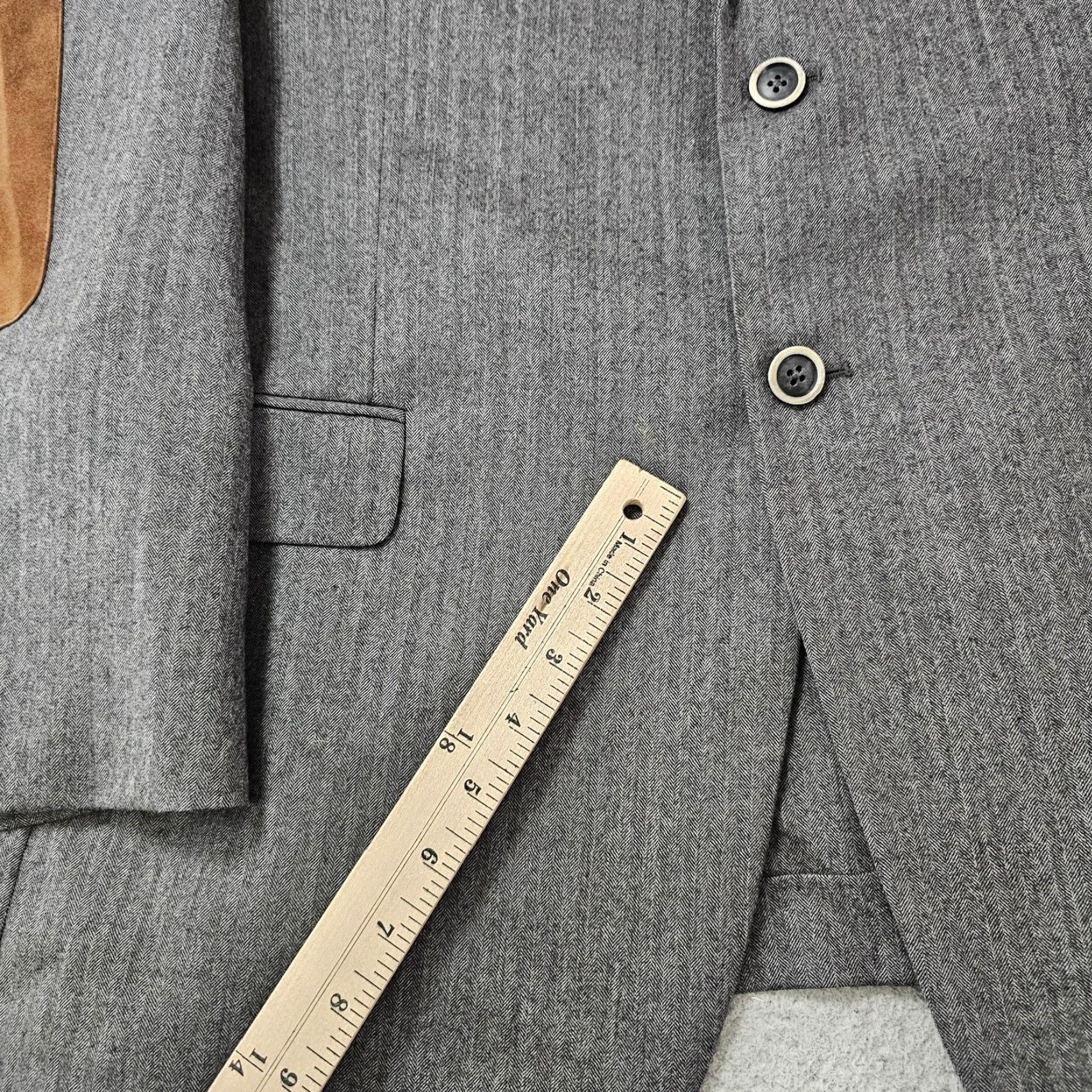 Joseph Abboud VINTAGE Joseph Abboud Blazer Mens 44R Gray Wool Herringbone Elbow Patches 2 Button USA Size 44R - 5 Thumbnail
