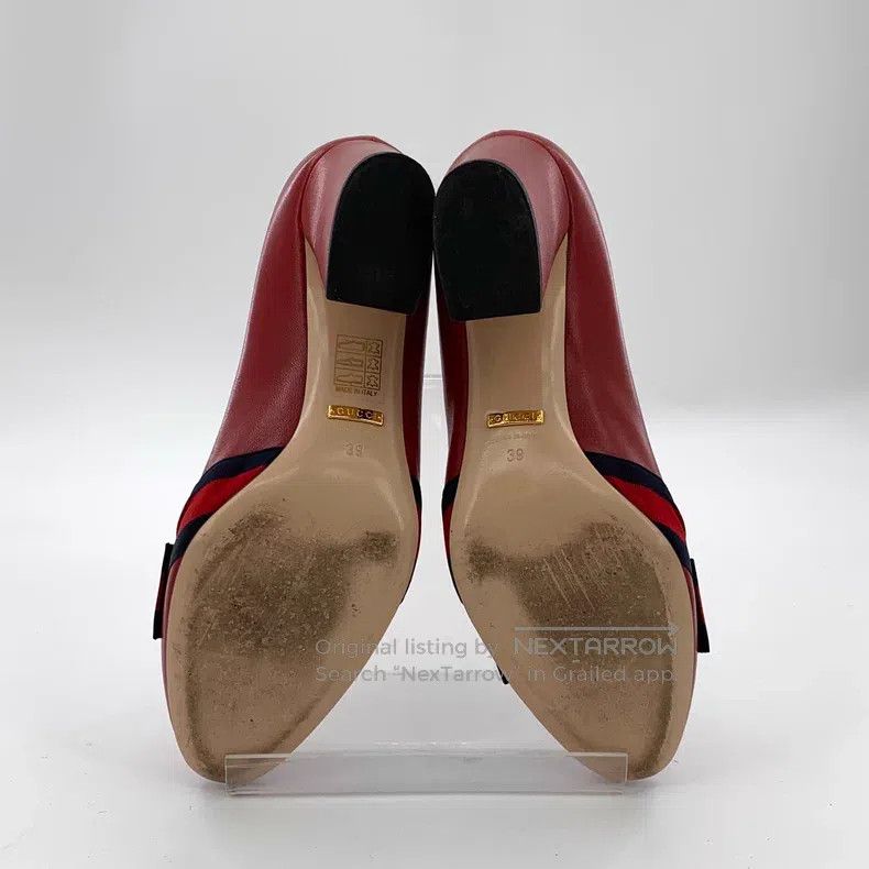 Gucci Gucci Red leather bow thick-heeled high-heeled shoes Size US 8.5 / IT 38.5 - 5 Thumbnail