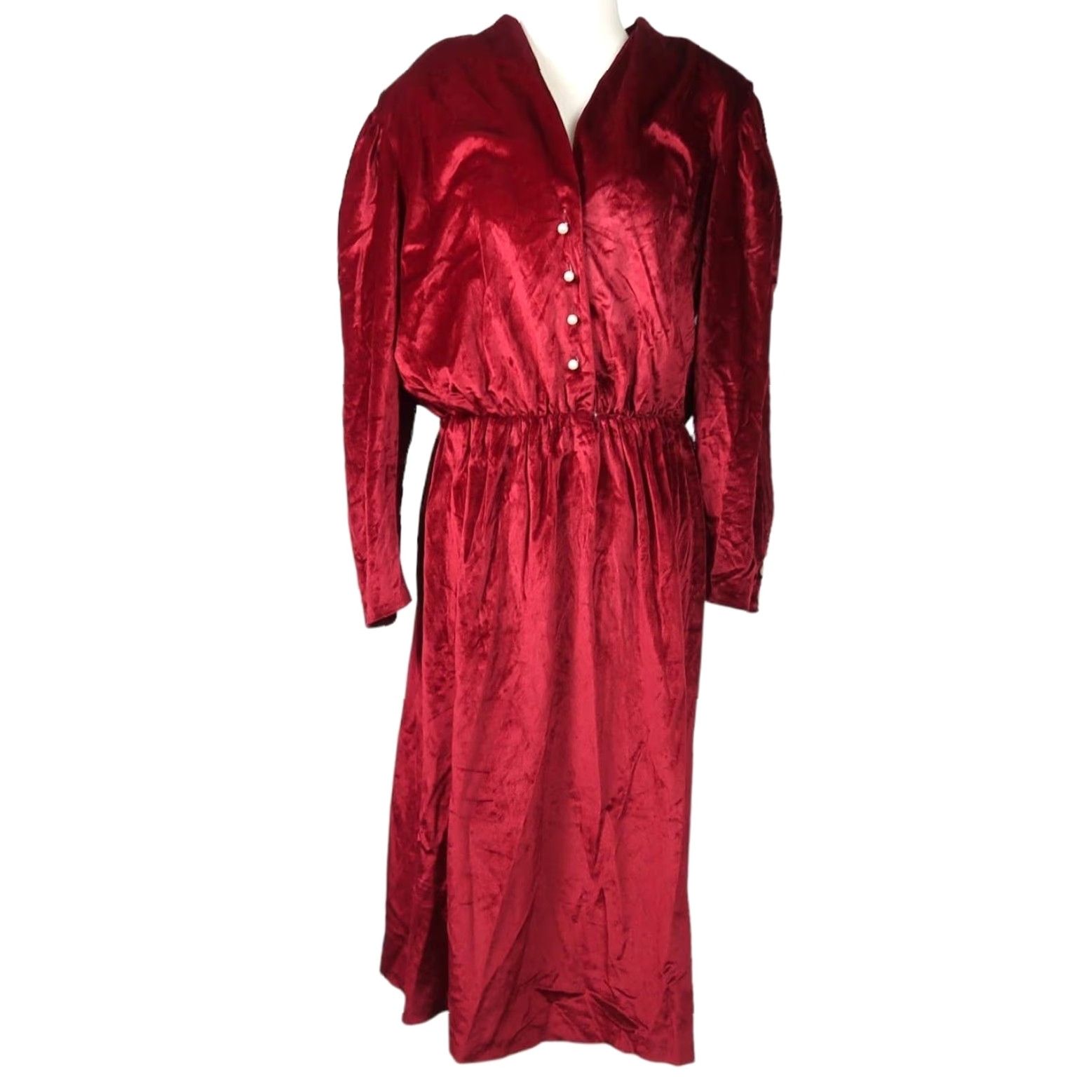 Velour VINTAGE 80s Tabby burgundy velour velvet midi party dress 18 Size XXL / US 16-18 / IT 52-54 - 2 Thumbnail