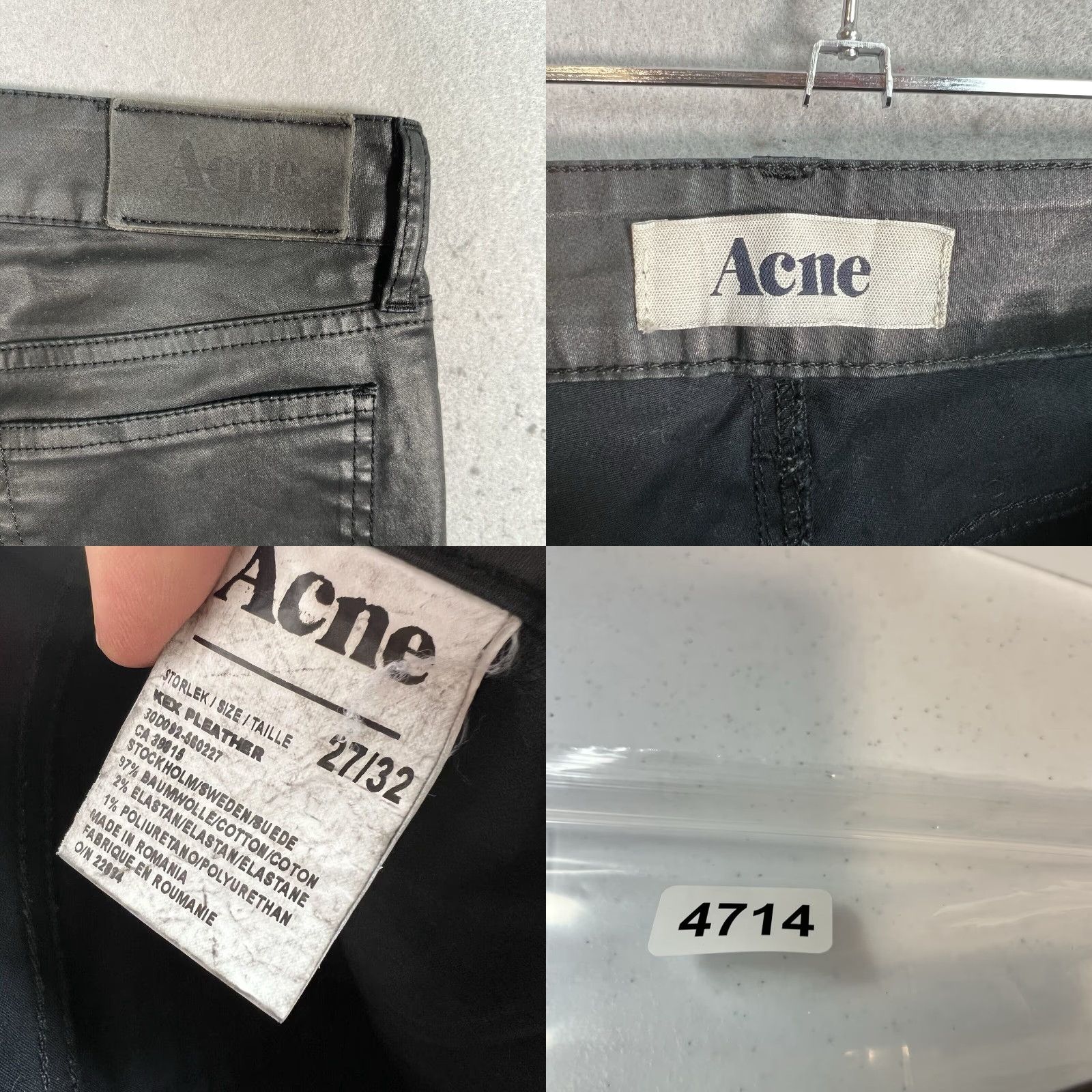 Vintage Acne KEX Pleather Womens Jeans Skinny 27/32 Black Glossy Mid Slim W27 L32 Girls Womens Jeans Size 27" / US 4 / IT 40 - 8 Thumbnail