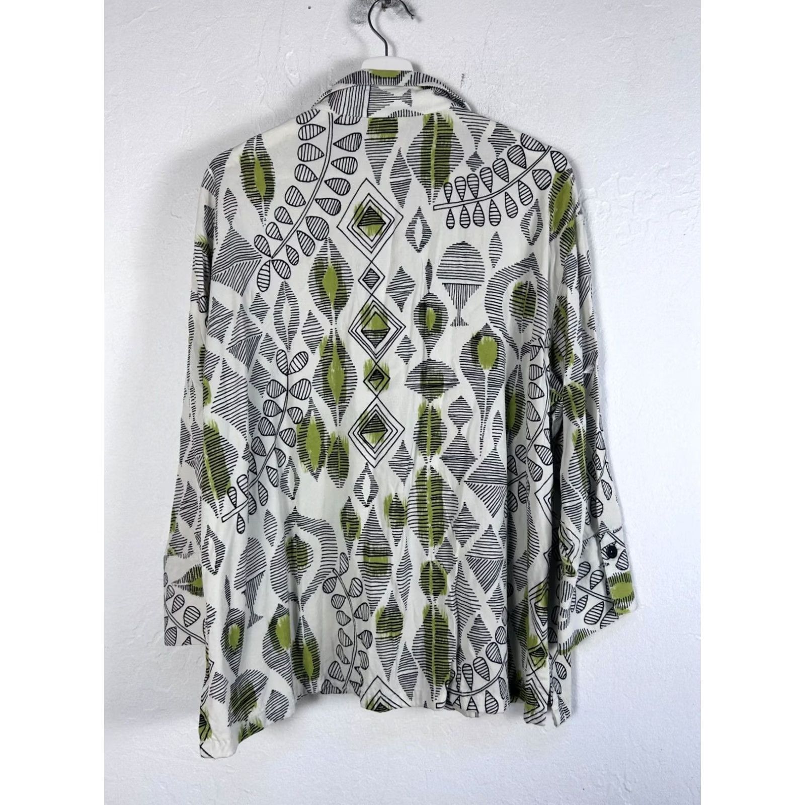 Vintage Tianello Womens Geometric Print Button-Down Aida Blouse Top M White/Green Size M / US 6-8 / IT 42-44 - 2 Thumbnail