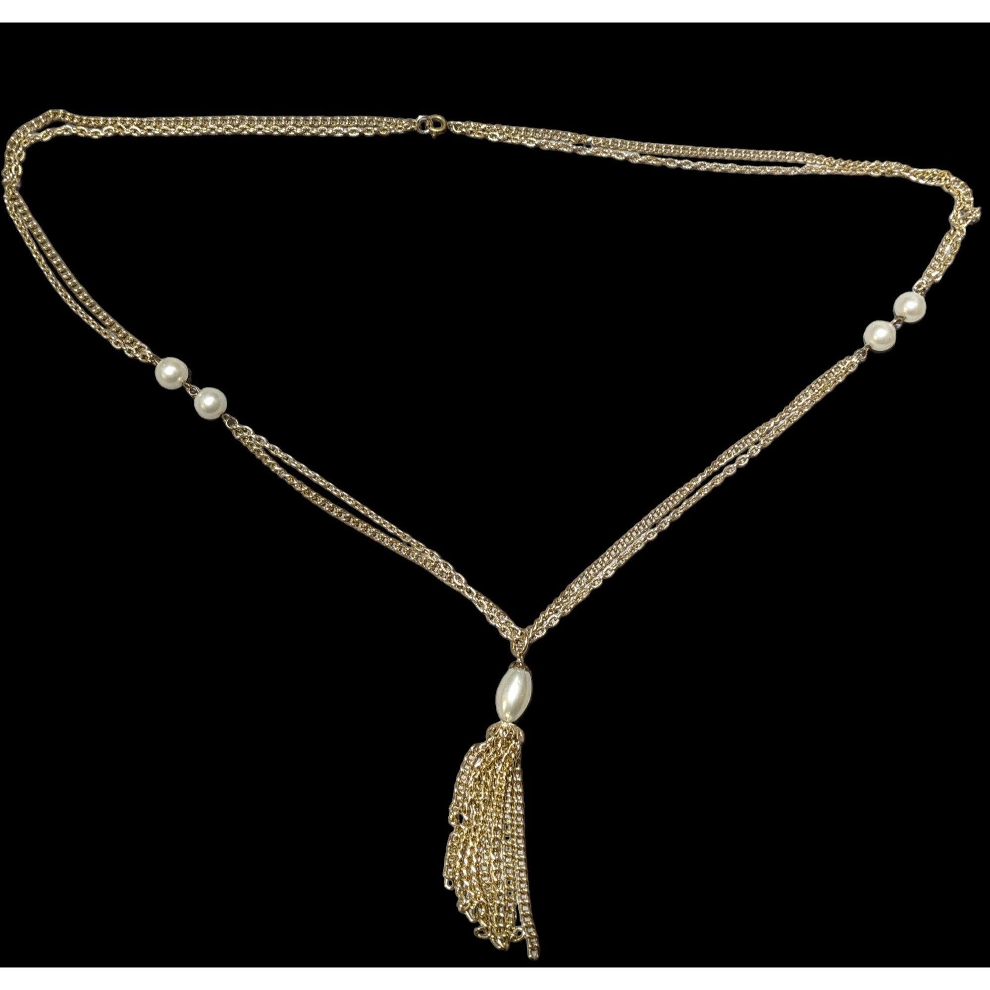 Other Gold Glam Pearl Beaded Chain Tassel Necklace Size ONE SIZE - 1 Thumbnail