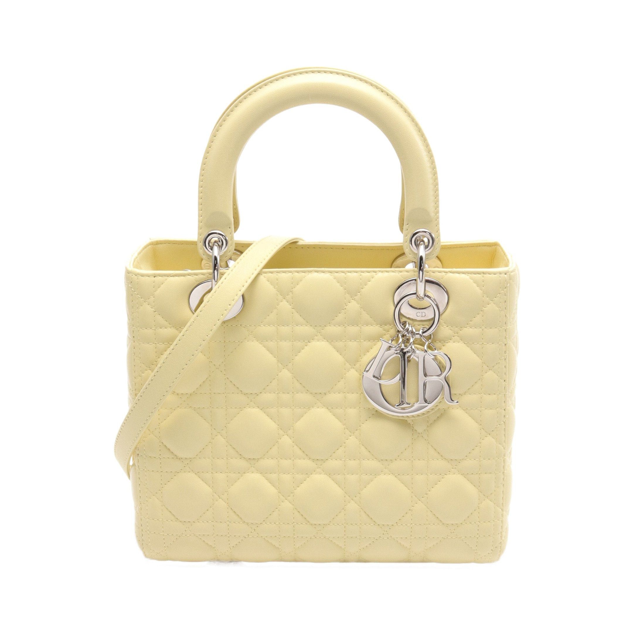 Dior Dior Lady Dior Canage Handbag Leather Light Yellow Size ONE SIZE - 1 Thumbnail