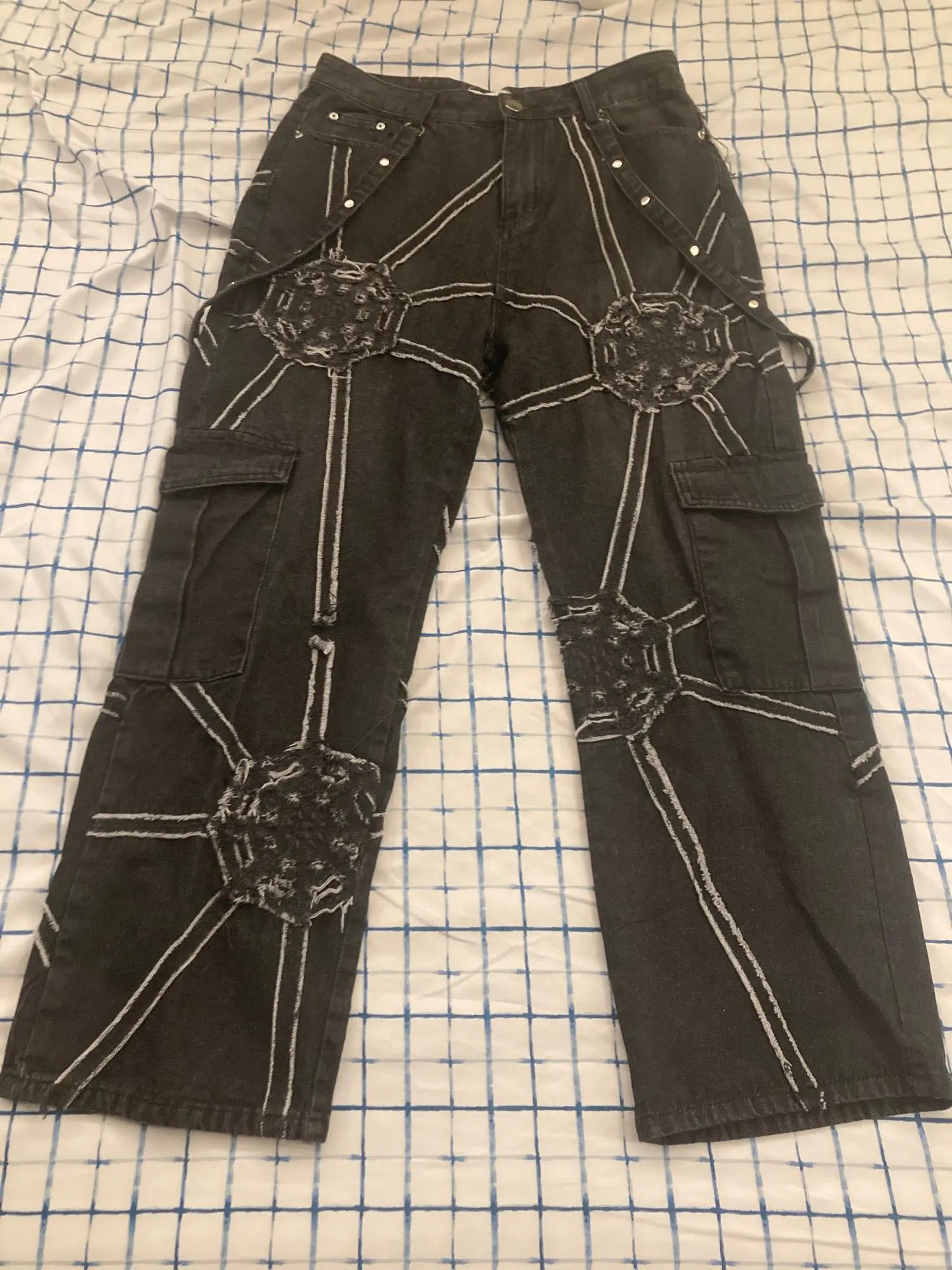 retro tooling function black loose jeans