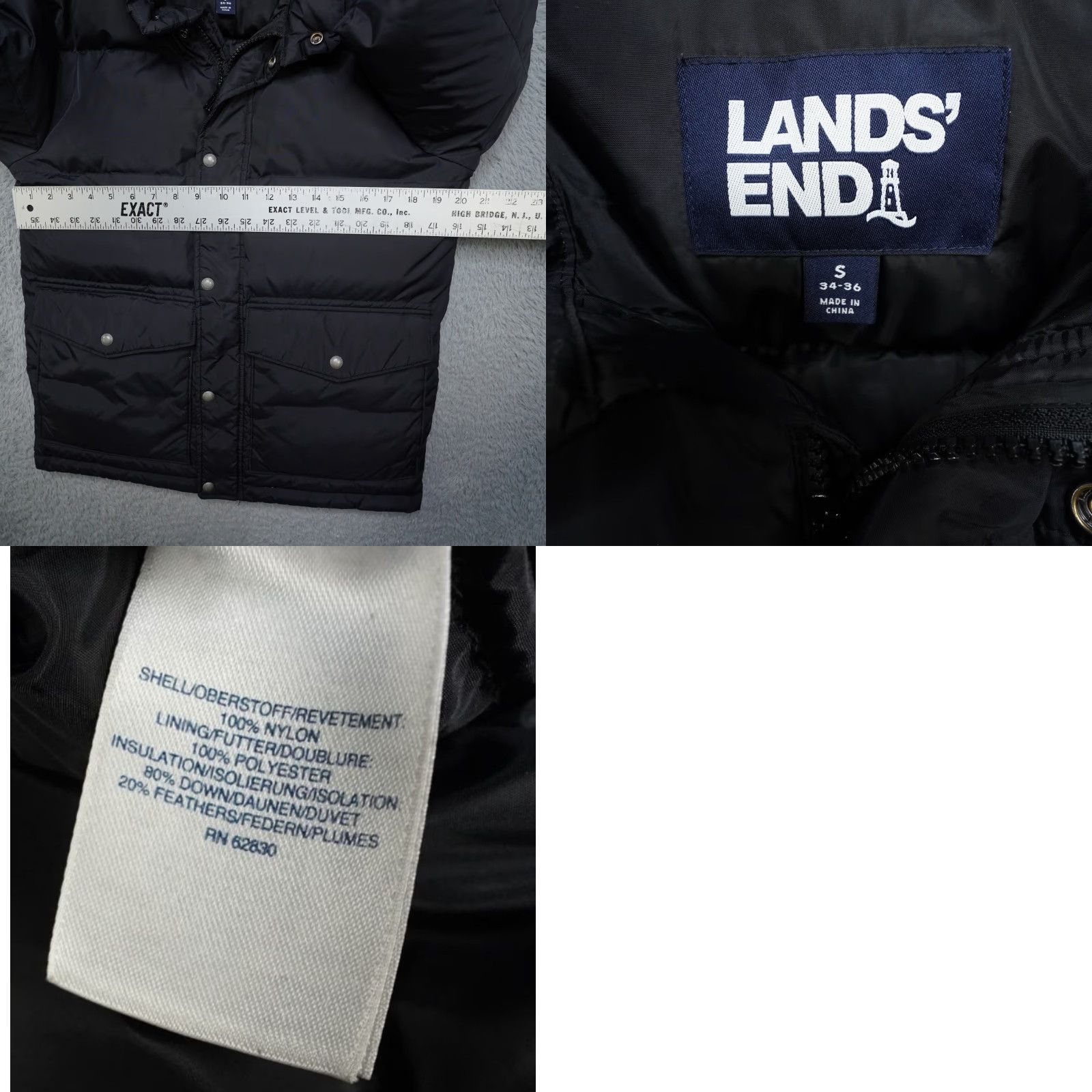Lands' End Lands End Puffer Jacket Mens S Black Down Coat Heavy Nylon Work Excellent Jacket/Coat Short Stand-Up Collar Zip Pocket Packable Mens Size US S / EU 44-46 / 1 - 8 Thumbnail