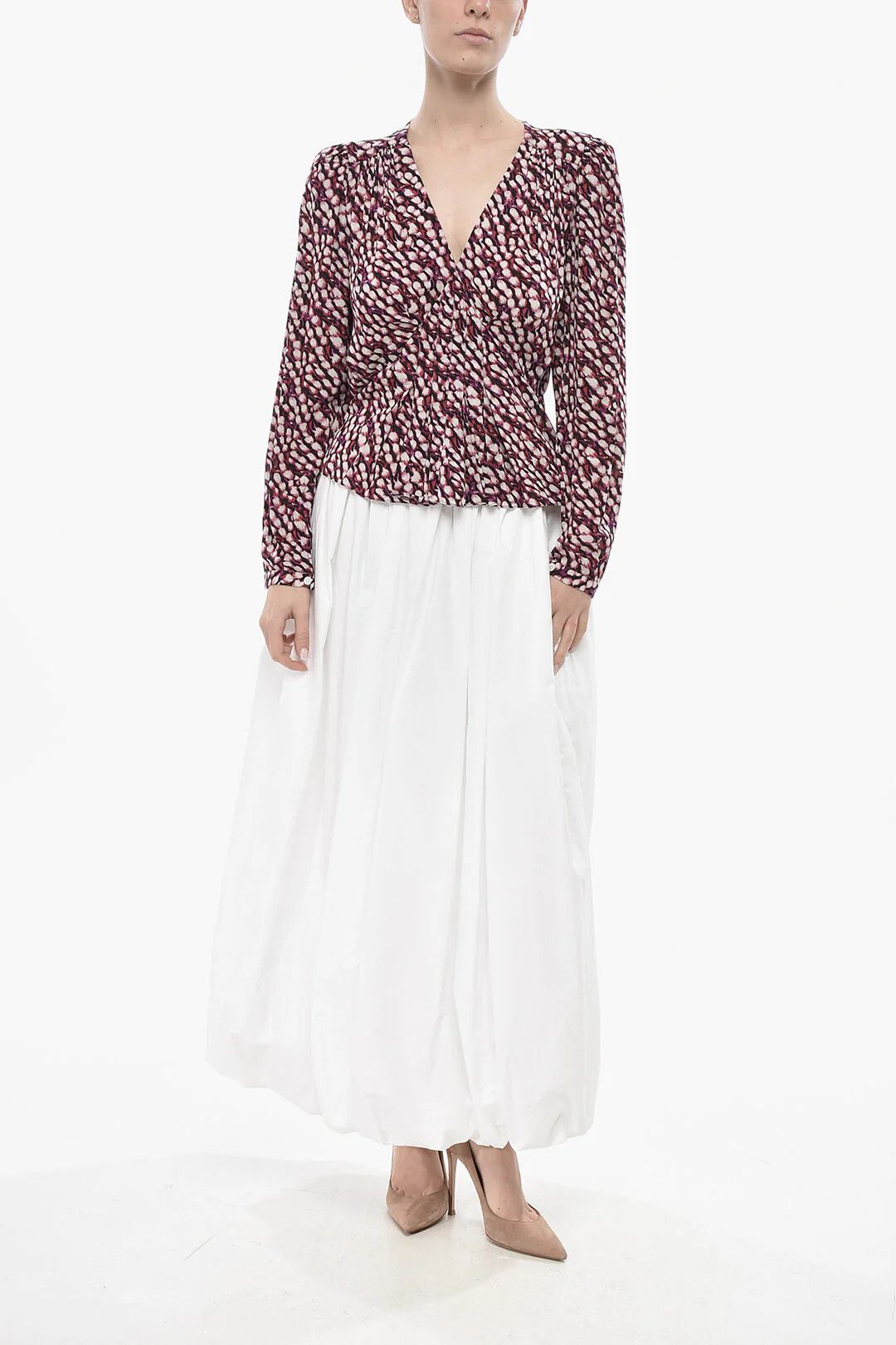 Isabel Marant og1mm0326 Patterned Viscose V-Neck Blouse in Pink Size M / US 6-8 / IT 42-44 - 4 Thumbnail