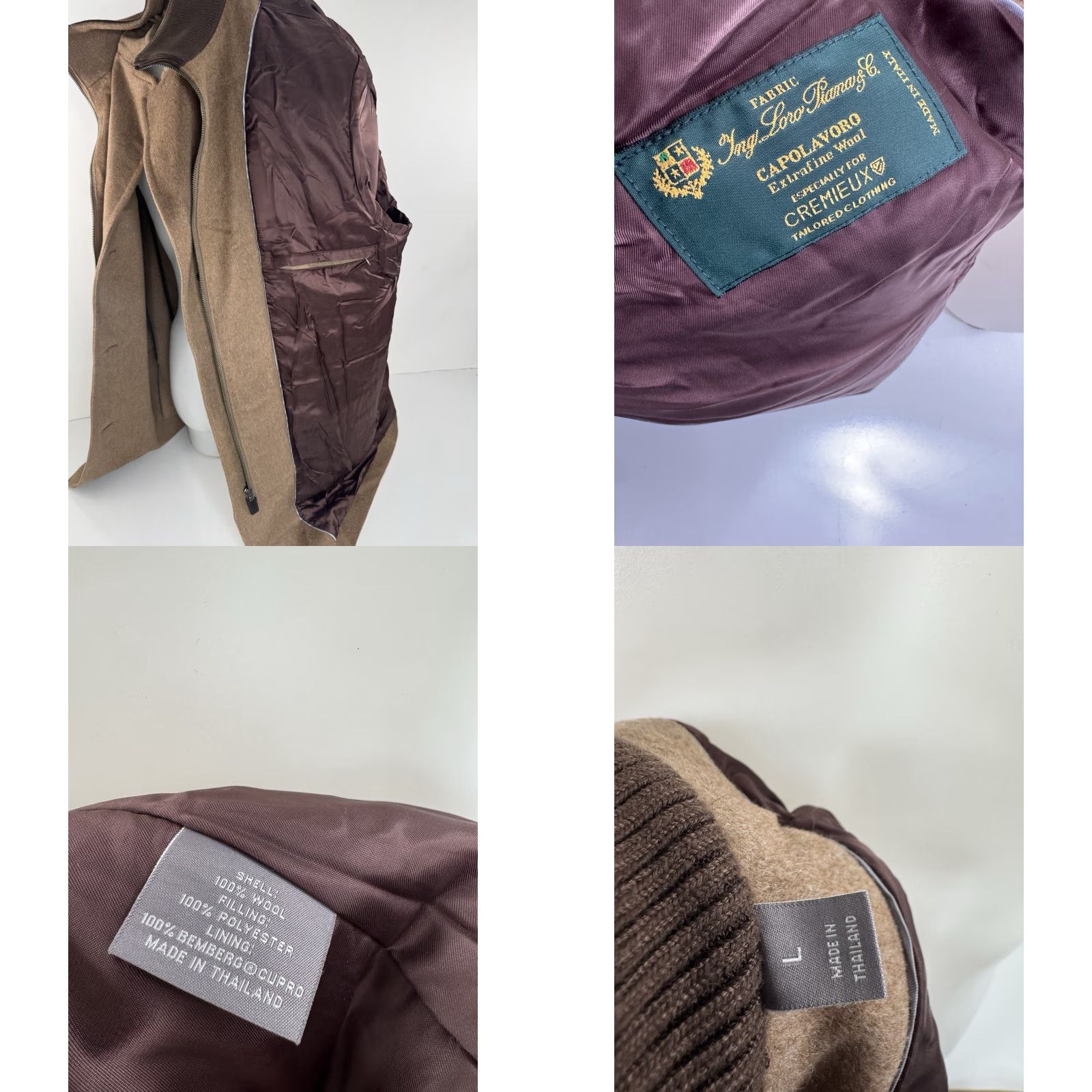 Cremieux DANIEL CREMIEUX / LORO PIANA Wool Zip L Jacket - Brown, 34" Length, Men's Blazer / Overcoat Jacket EXCELLENT Size 42R - 8 Thumbnail