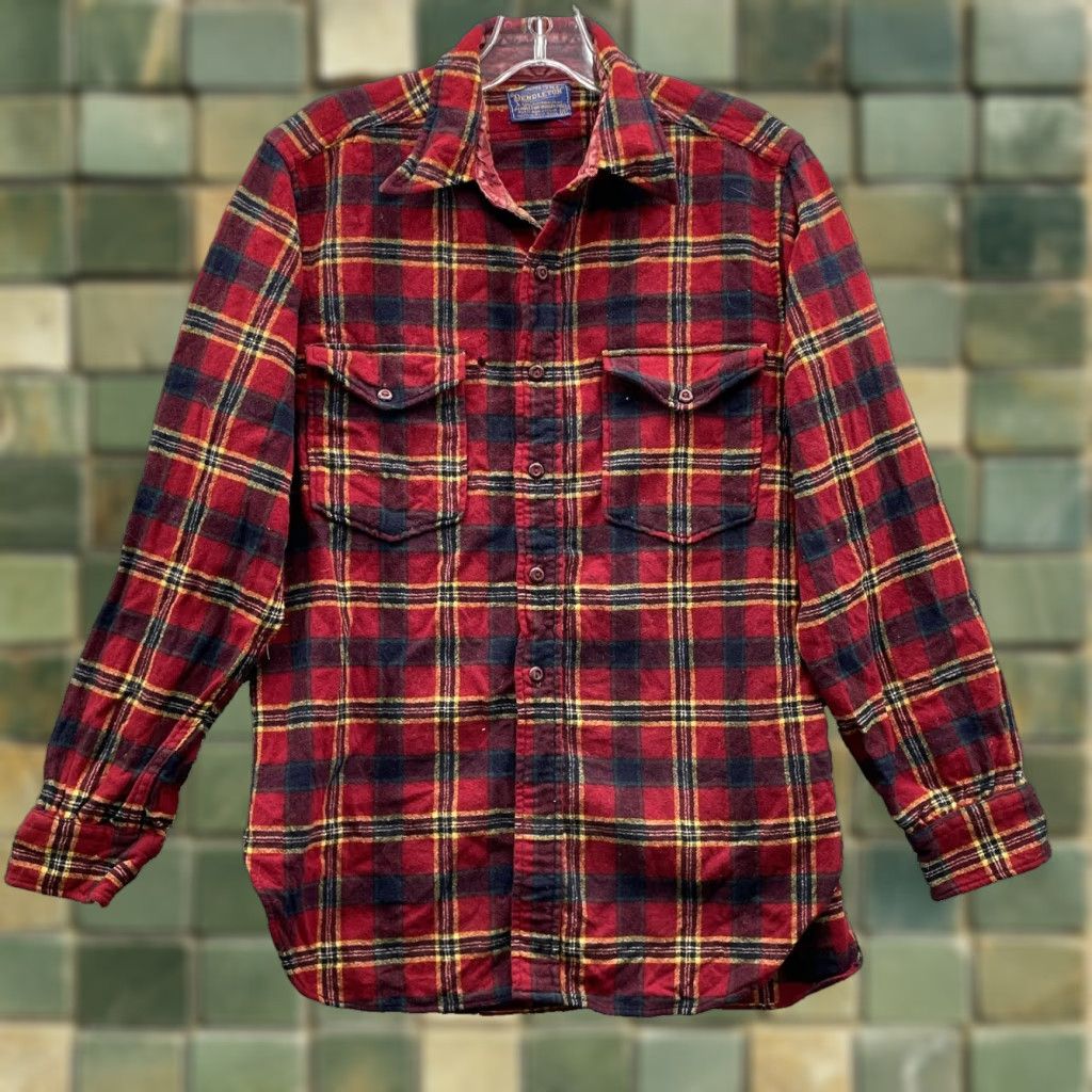 Pendleton Wool Flannel Shirt Mens 15.5/M Plaid Cabin Chamois Gorpcore Heritage Shirt