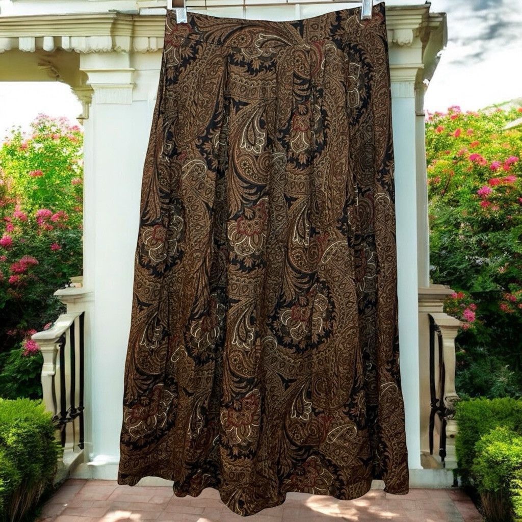 Vintage Vtg 80s Collections High Waist Pleated Paisley Midi Skirt S Size 27" / US 4 / IT 40 - 1 Thumbnail