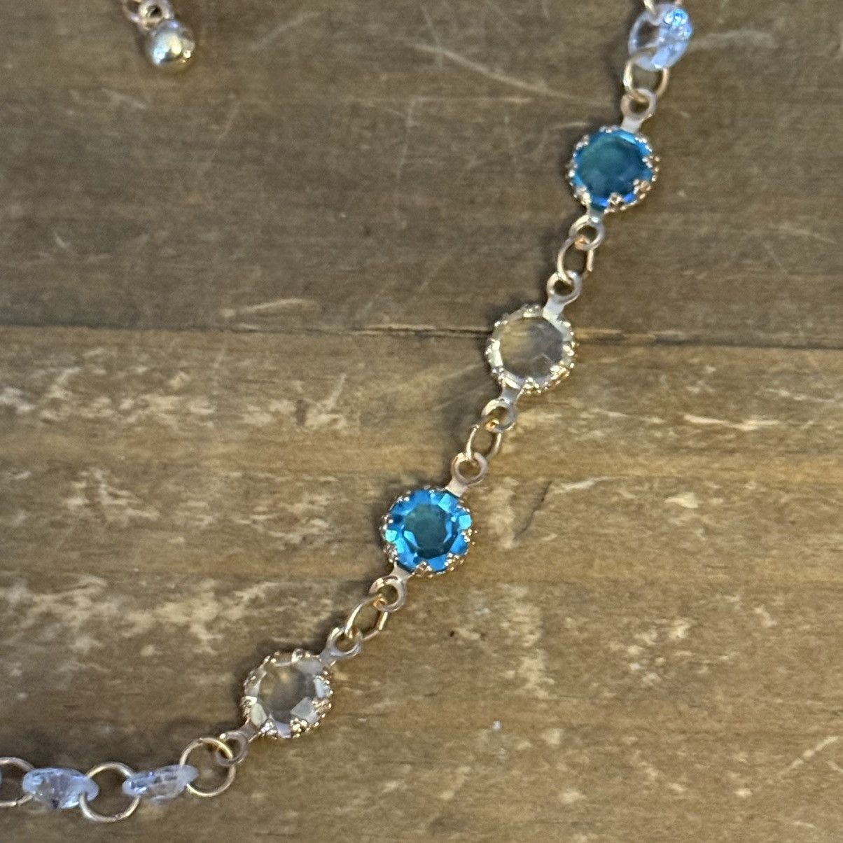Other Gold tone teal and clear cubic zirconia crystal necklace Size ONE SIZE - 5 Thumbnail