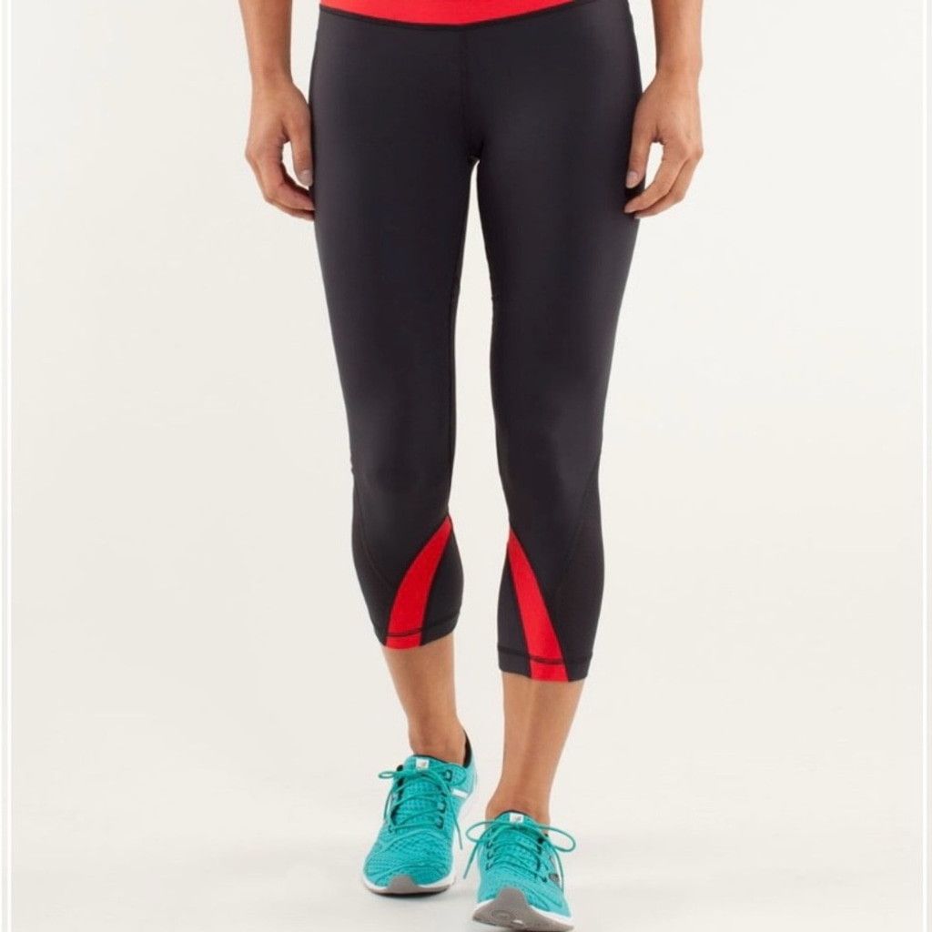 Lululemon Run: Inspire Crop II Deep Coal and Love Red