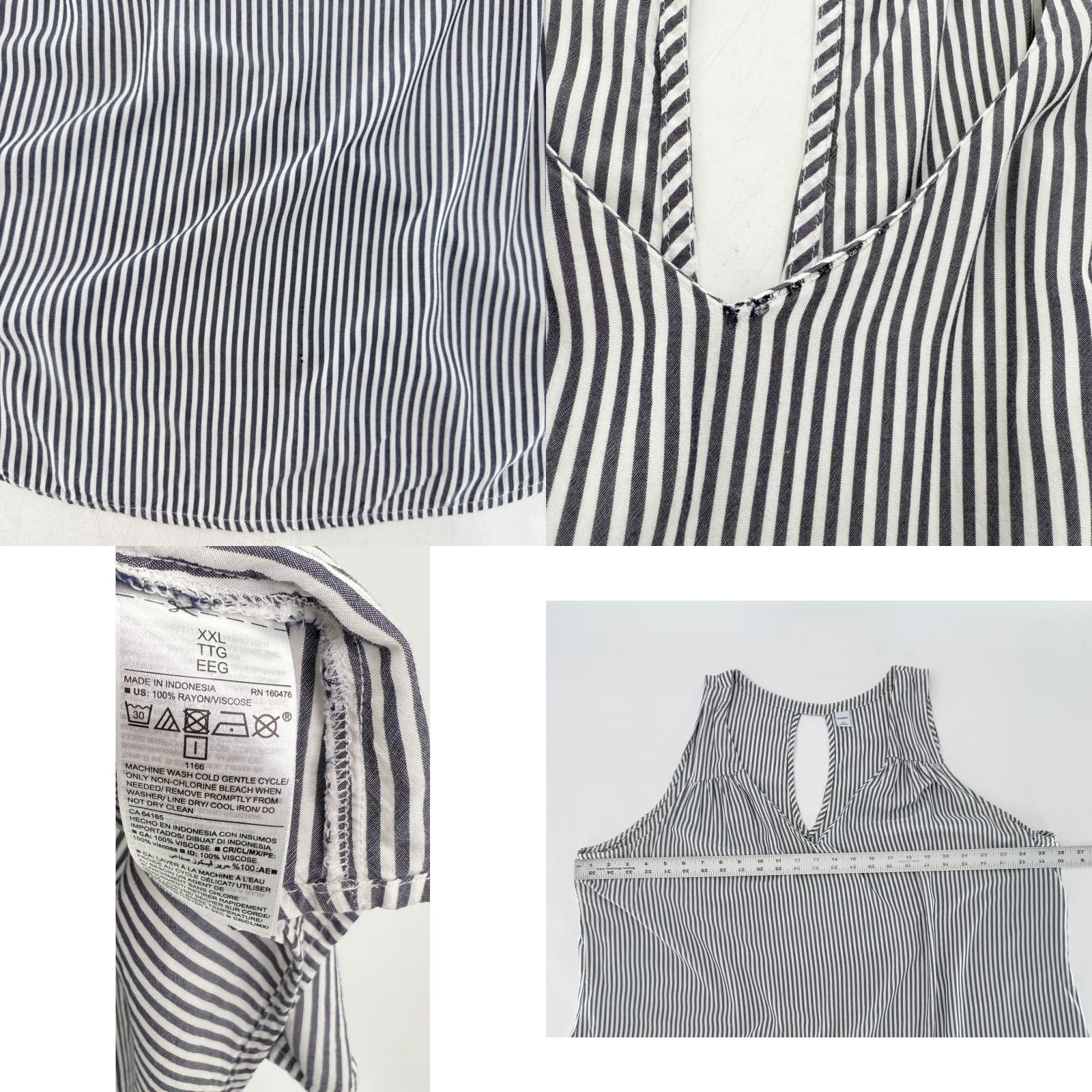 Old Navy Old Navy Tank Top Womens XXL Sleeveless V-Neck Keyhole Striped Gray Coastal Boho Size XXL / US 16-18 / IT 52-54 - 9 Thumbnail