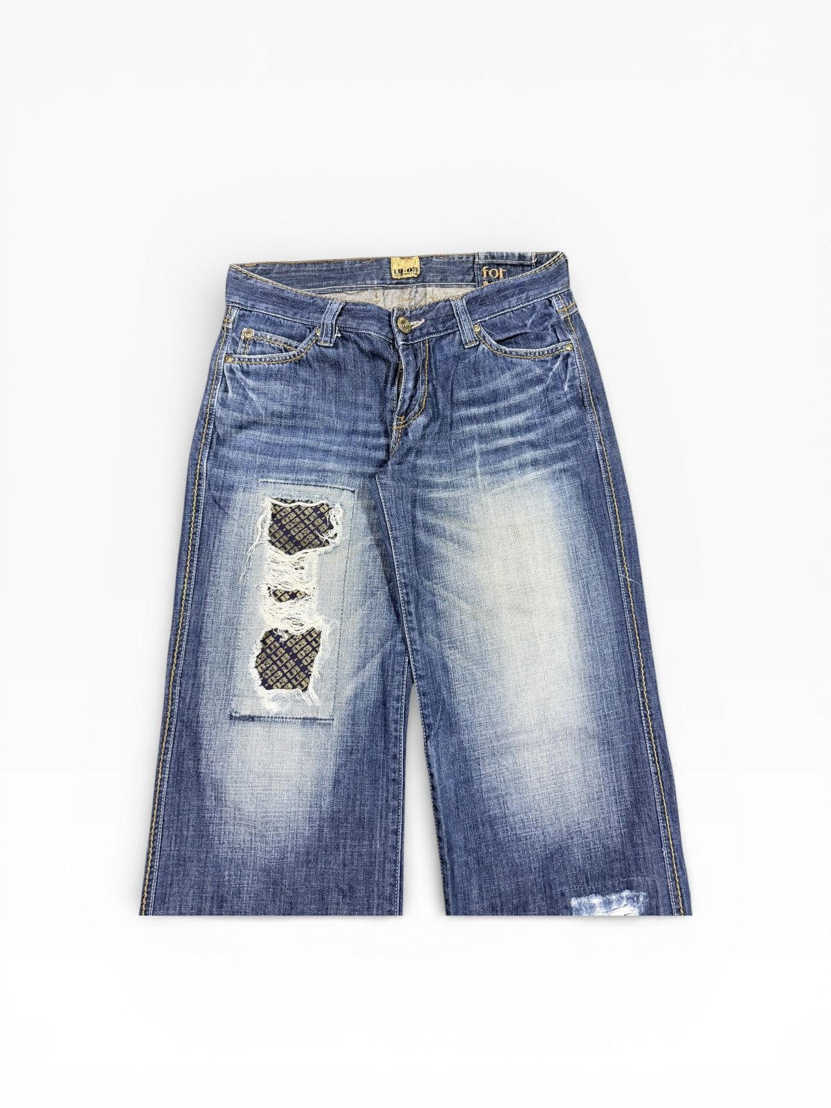 Le Grande Bleu (L.G.B.) LB-03 Flare Patchwork Drawsting Denim Pants Size US 31 - 3 Thumbnail