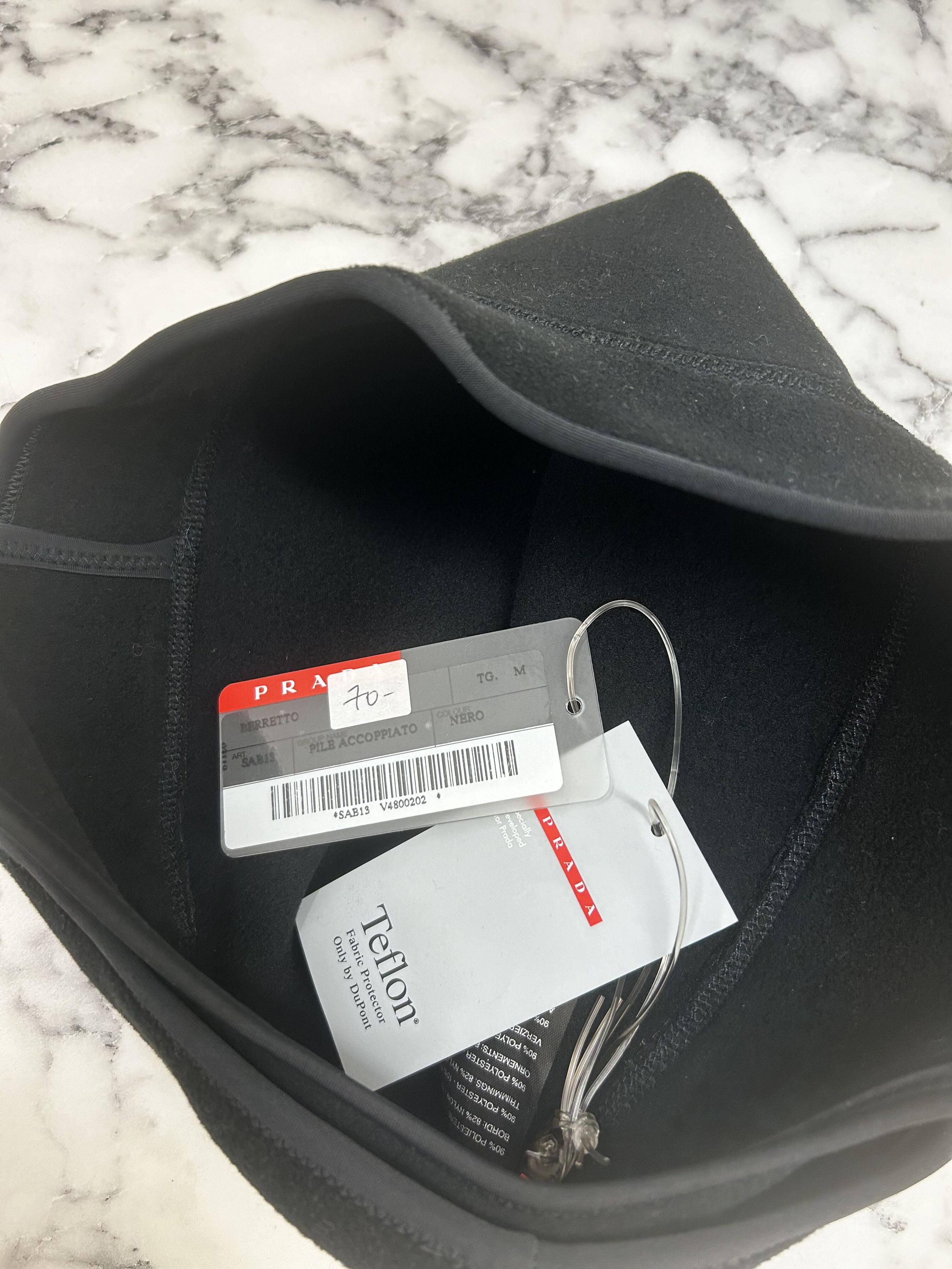 Prada Prada Linea Rossa Black Fleece Lined Nylon Winter Cap Size 32 - 5 Thumbnail