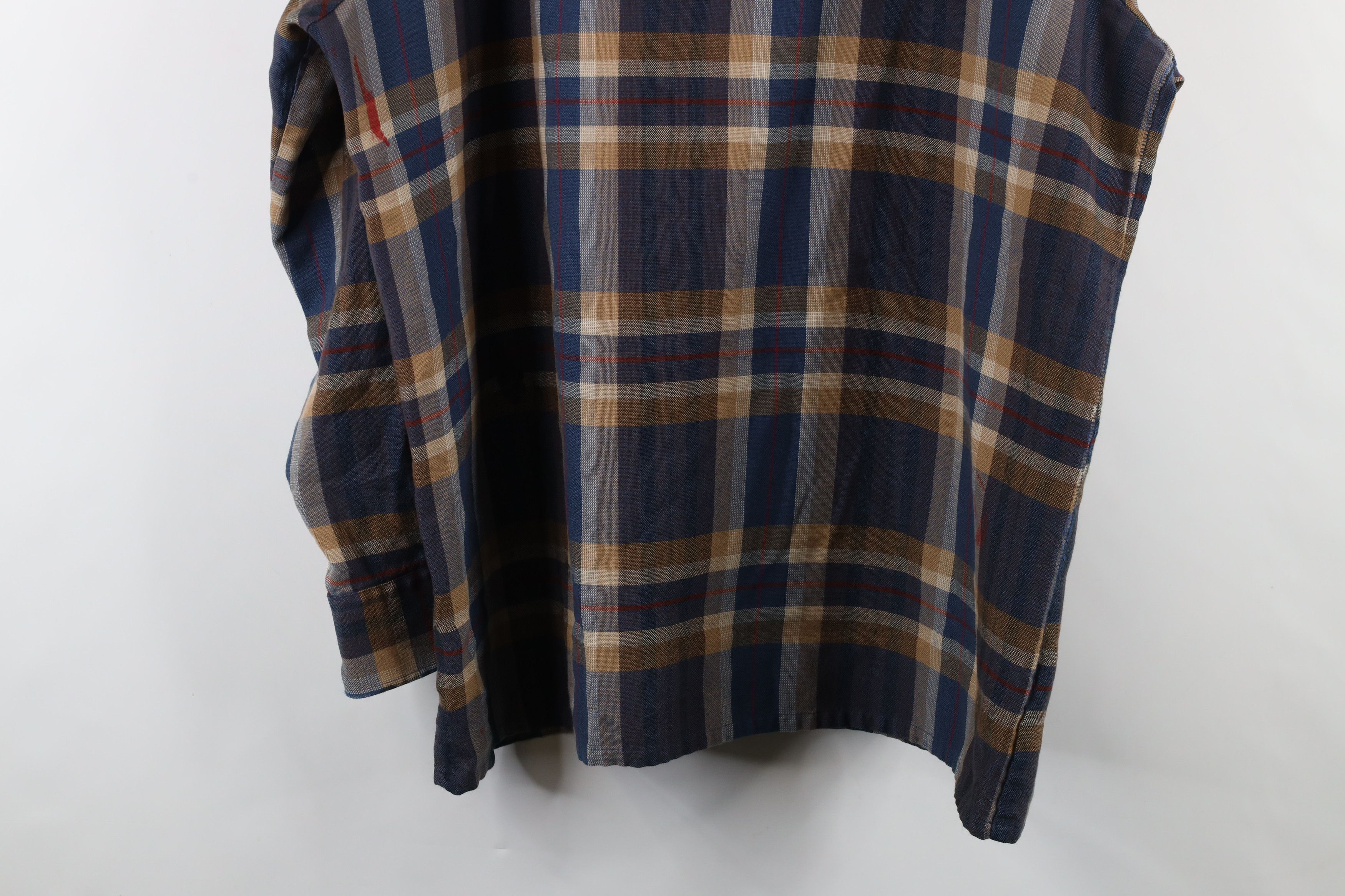 Vintage Vintage 70s 80s Distressed Knit Collared Button Shirt Plaid Size US XXL / EU 58 / 5 - 16 Thumbnail