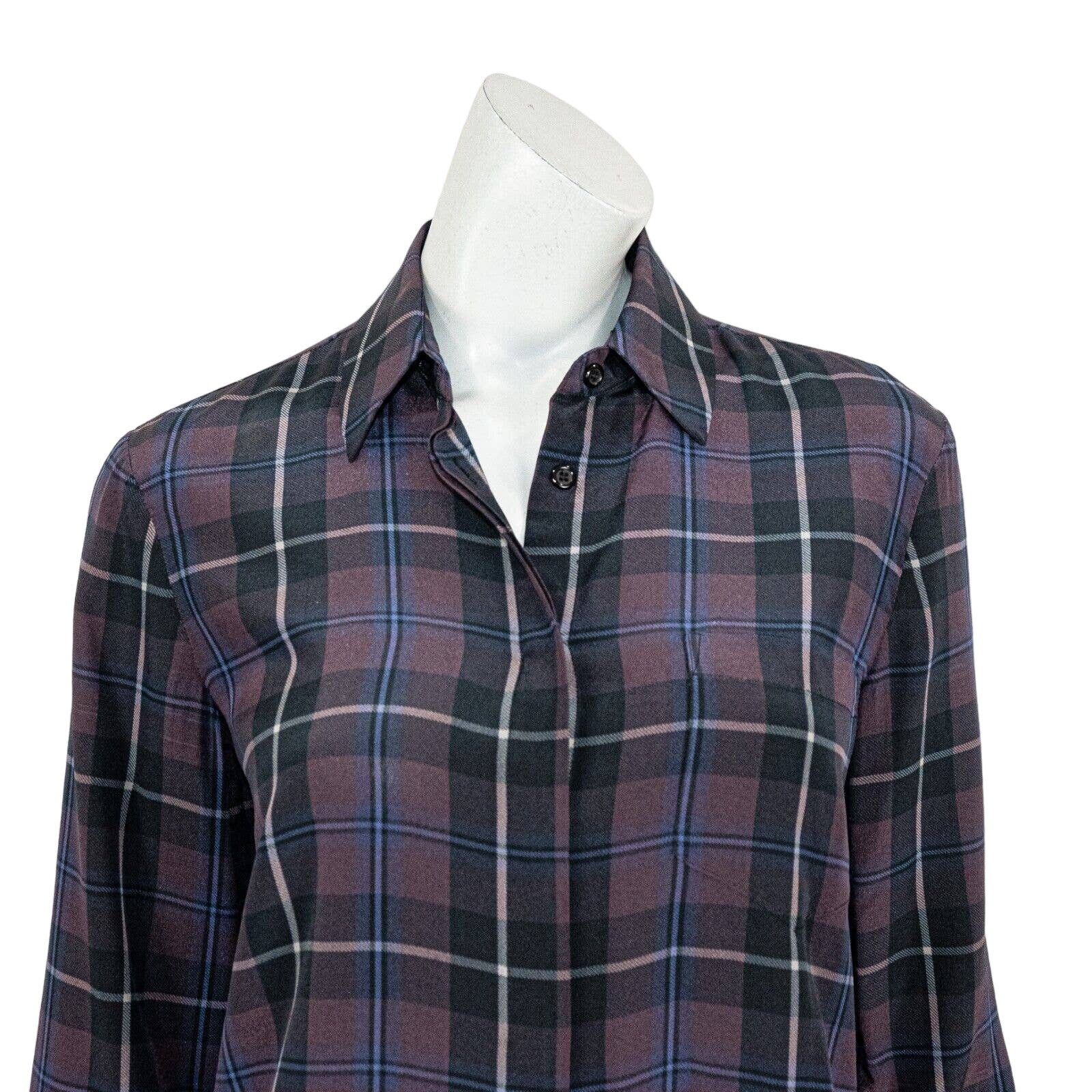 Other Jenni Kayne Silk Button up Blouse Maroon Blue Plaid Size XS / US 0-2 / IT 36-38 - 8 Thumbnail