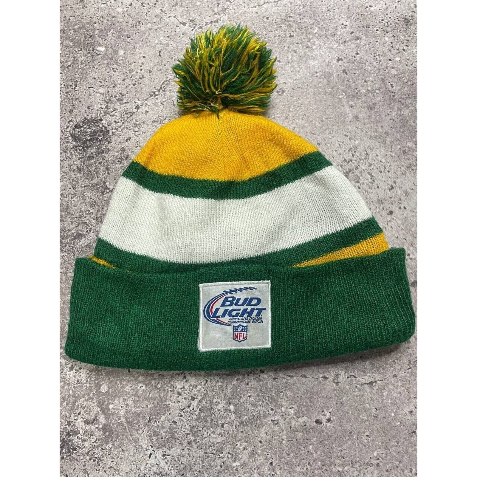 NFL × Vintage Vintage Green Bay Packers Pom Beanie Hat Green Yellow NFL Size ONE SIZE - 3 Thumbnail