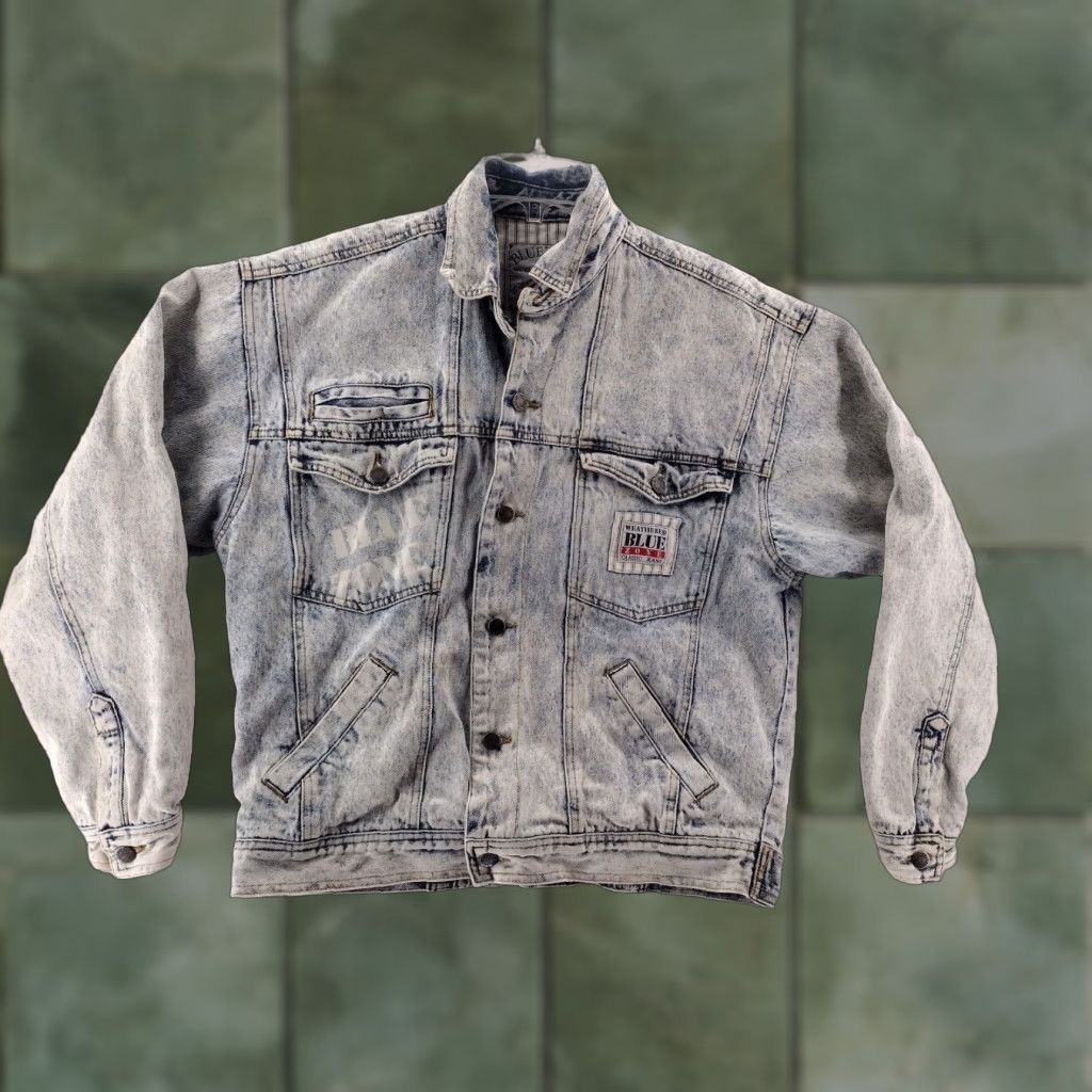 Vintage VINTAGE Blue Zone Jacket Mens M Denim Blue 90s Bomber Zone Stone wash Pockets Snap Closure Shirt? Size US 31 - 1 Thumbnail