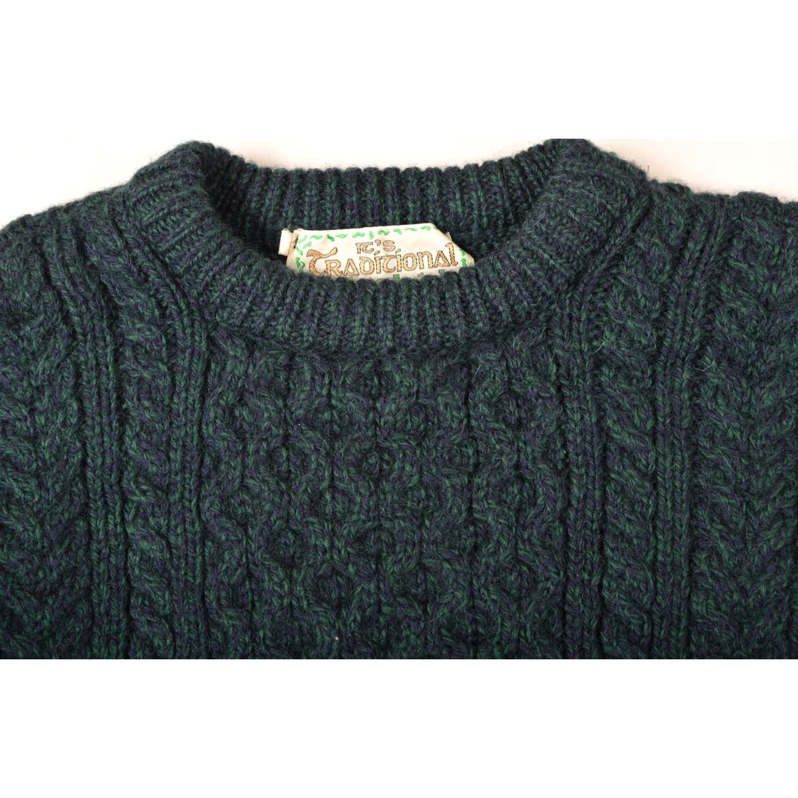 Vintage It's Traditional Tis Irish Cable Knit Green Wool Sweater L Mens Pullover, Size L, Green, Pure New Wool, Vintage-Style Cable Knit, 100% Wool Size US L / EU 52-54 / 3 - 2 Thumbnail